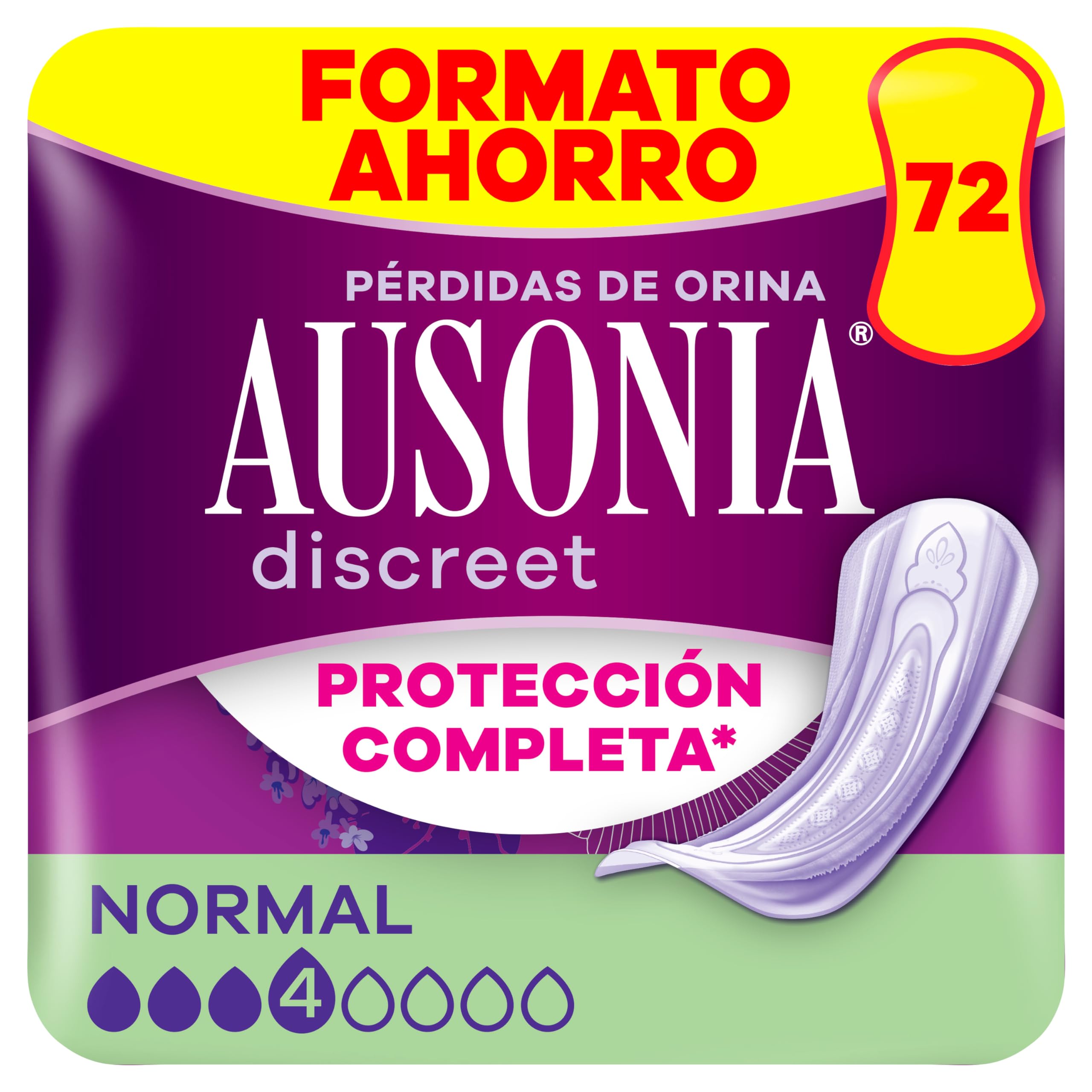Ausonia Discreet Compresas Normal, Pack de 72, Para Pérdidas De Orina Para Mujer, Protección Completa*, Discreción Increíble