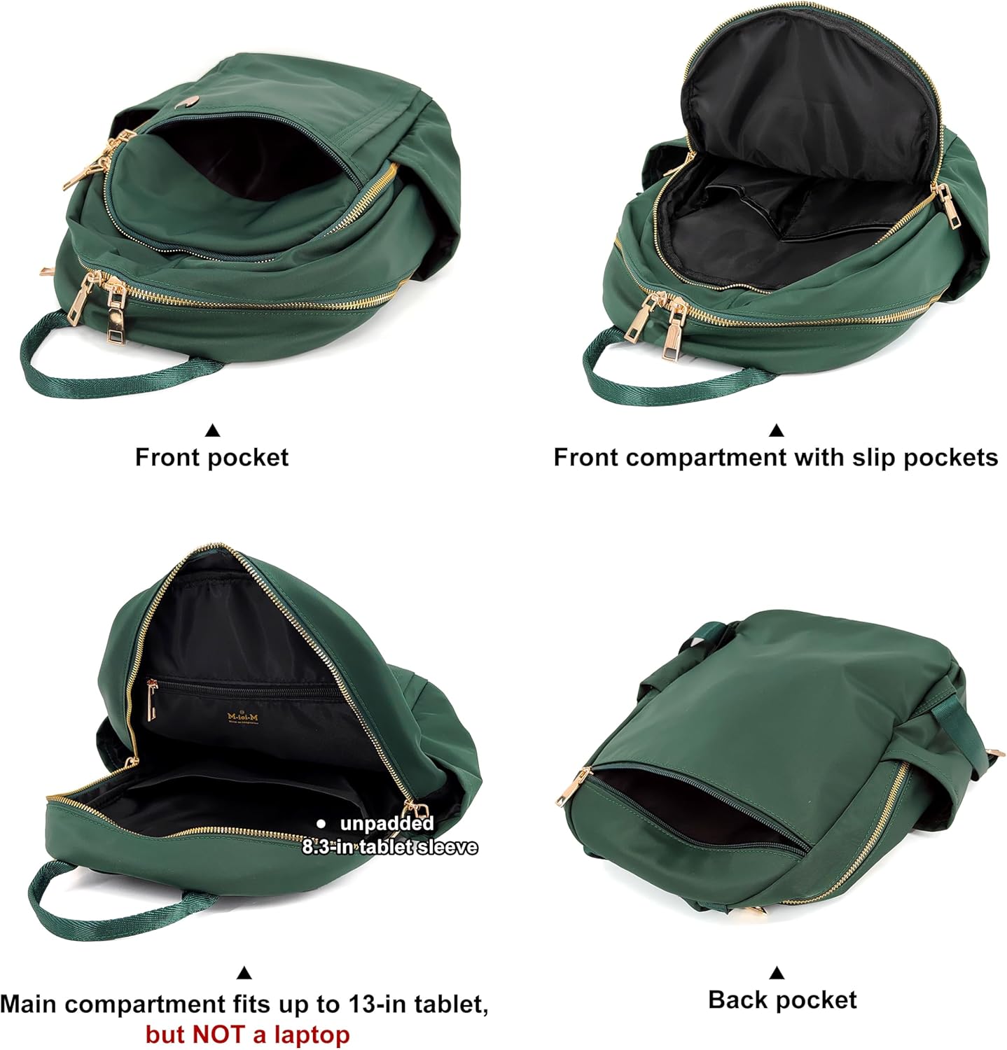 M-ioi-M Compact Small Fashion Backpack Purse for Women, Chic Mini Daypack with Gold-Tone Hardware, Casual Minimalist Lightweight Water-Resistant Nylon Bag for Petite Women & Daily Essentials (Green)