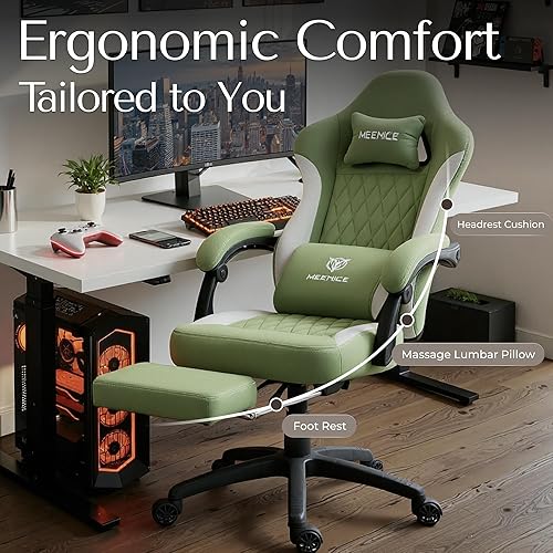 Miniatura 3 de Silla de juegos de tela con resorte de bolsillo, silla ergonómica de respaldo alto para videojuegos con reposapiés, soporte lumbar de masaje, altura