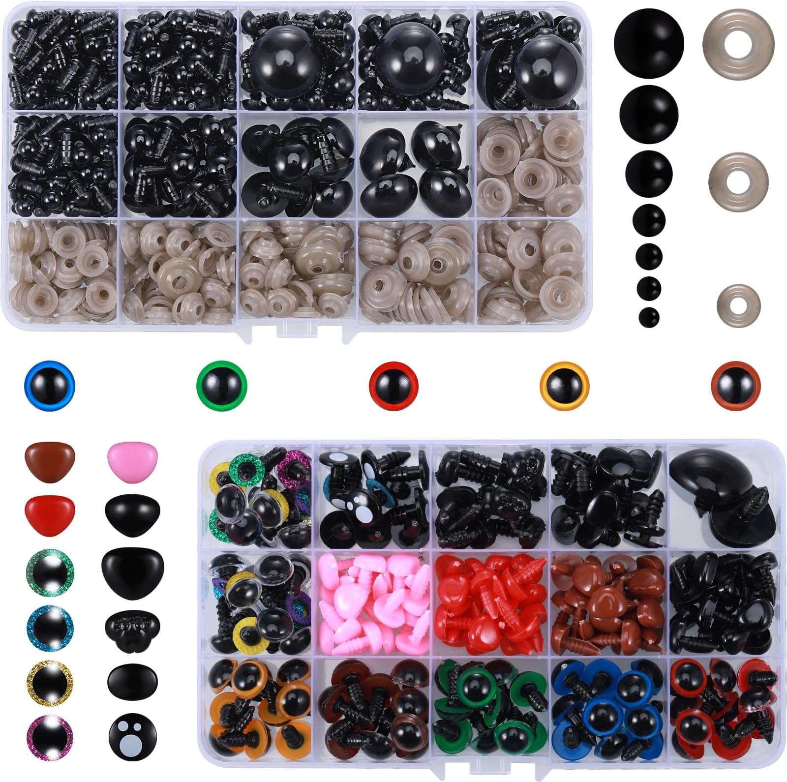 204 Stück Sicherheitsaugen Für Häkeltiere - 16-24mm Mit Unterlegscheiben & Glitzer-Einsätzen