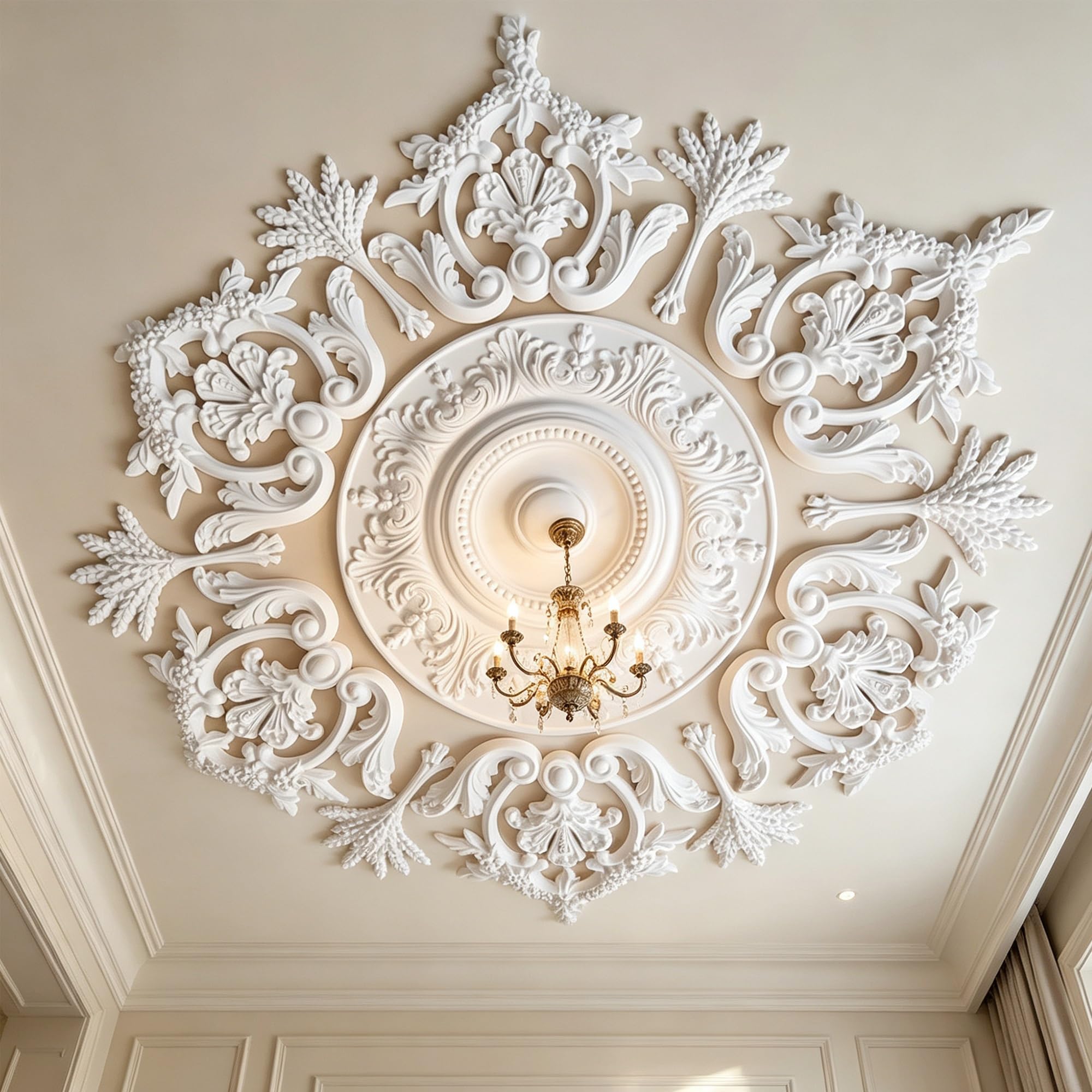 128cm Rosone Lampadario Soffitto Bianco Polistirolo Decorativo