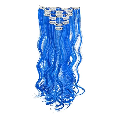 Miniatura 2 de SWACC 7 piezas de cabeza completa para fiestas con clip en extensiones de cabello de color con rayas sintéticas (20 pulgadas rizadas)