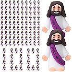 Bememo 100 Pcs Little Jesus Figures Jesus Loves You Original Design Rubber Pocket Toys Little Figures to Hide and Seek Sunday School Religious Party Share Gifts(Purple)