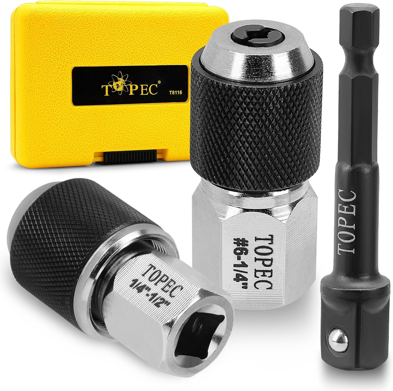 TOPEC 3-Piece Tap Socket Set, 3/8" Drive Tap Holder Socket with Adjustable Jaws, Compatible with Reamers, Screw Extractors (#6-1/2")