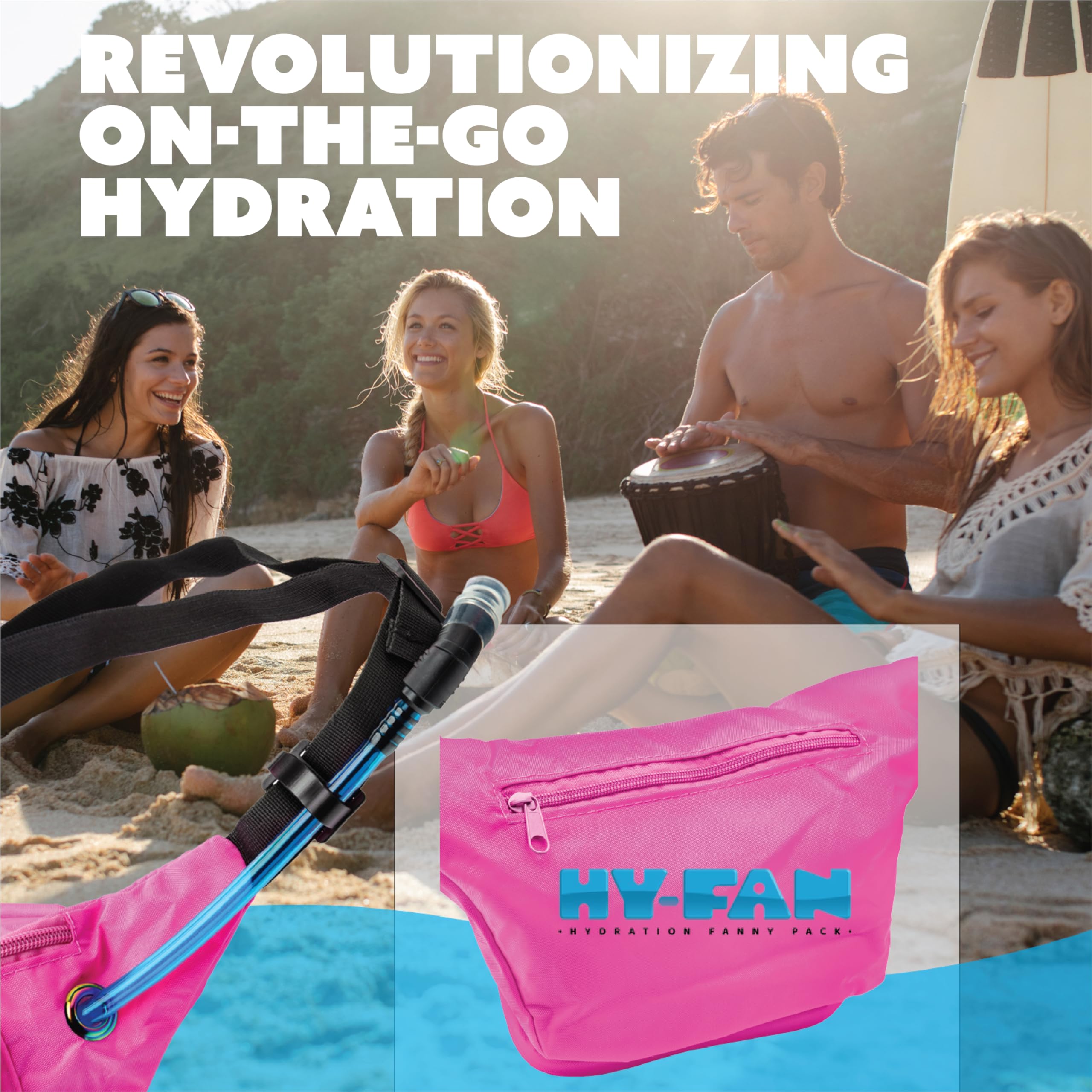 HY-FAN Hydration Fanny Pack z pęcherzem, 480 ml bez BPA, konstrukcja bez użycia rąk, bezpieczne kieszenie, idealna do atletycznych aktywności na świeżym powietrzu, podróży i nie tylko, dostępna w 6