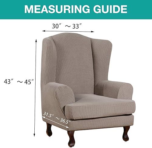 Miniatura 5 de Turquoize Fundas para sillas Wingback, 2 piezas, fundas elásticas para sillas con respaldo alado, funda de tela jacquard de elastano con parte