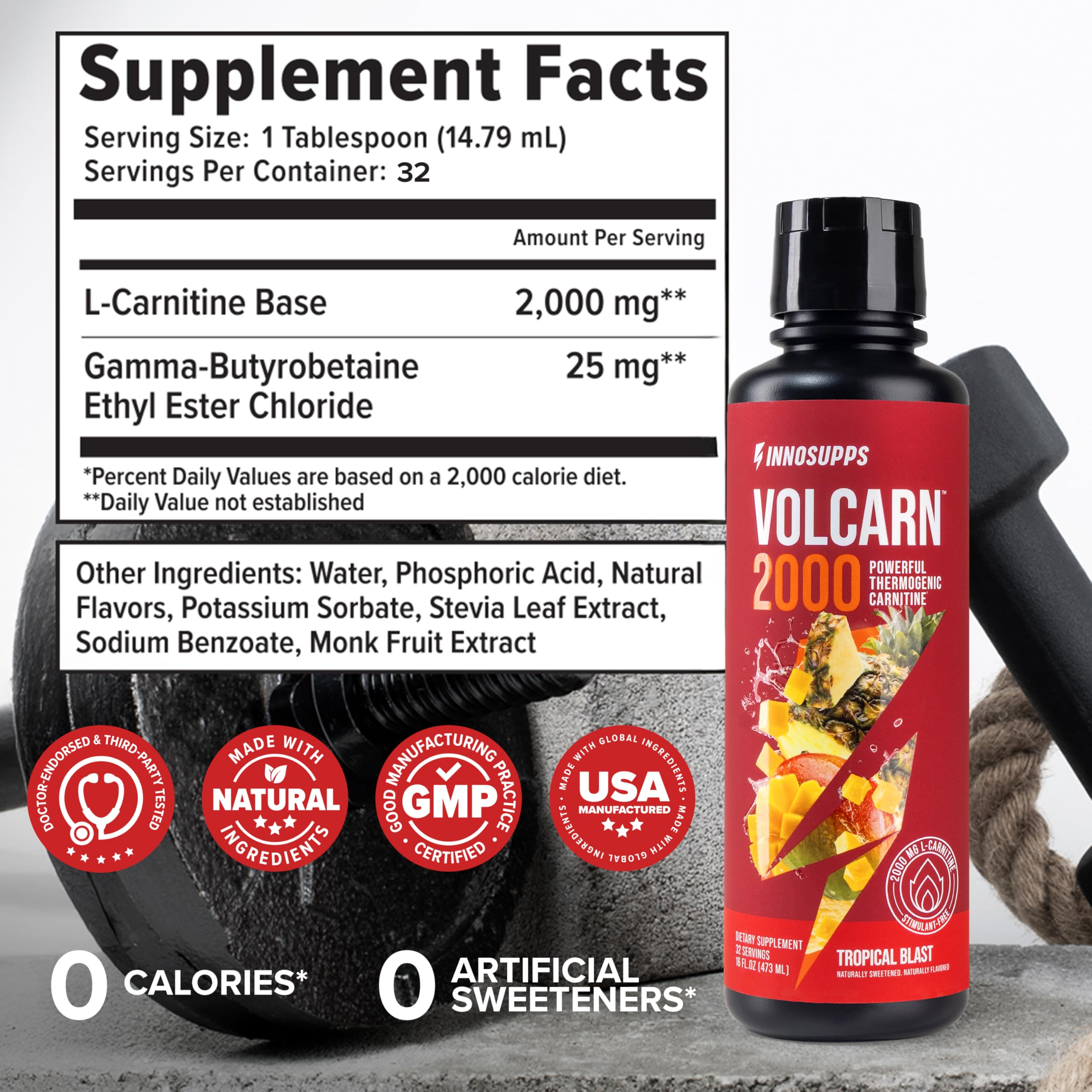 Amazon.com: InnoSupps Volcarn 2000 - L-CARNITINE Advanced Energy Liquid |  ATP Enhancer with GBEEC | Boosts Energy, Enhances Focus, Caffeine Free, No  Artificial Sweeteners