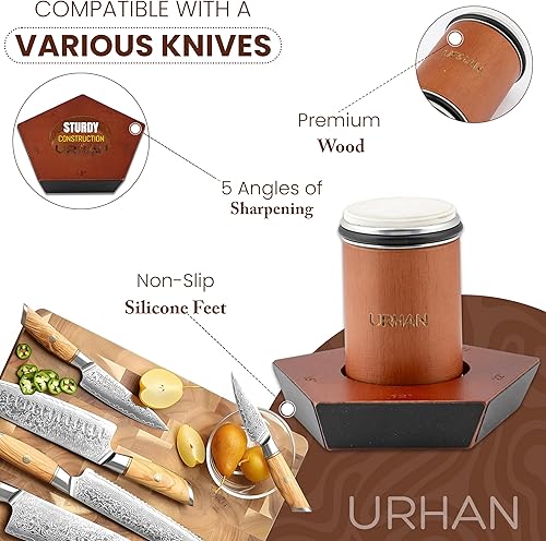 Miniatura 6 de Kit de afilador de cuchillos rodantes, 5 ángulos magnéticos (12, 15, 17, 19 y 22 grados), diamantes y discos de cerámica, sistema de afilado de