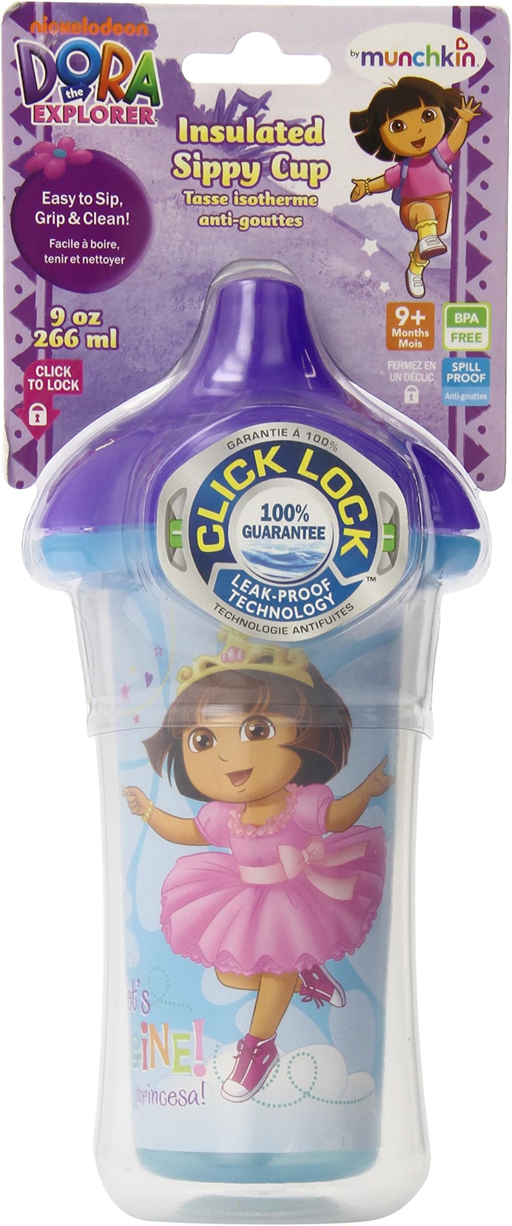 Munchkin Dora the Explorer Click Lock Insulated Sippy Cup, 9 Ounce