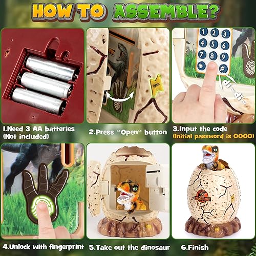 Miniatura 4 de G.C Alcancías de cajero automático para niños y niños, banco electrónico de monedas de dinosaurio con código de contraseña huella digital, ahorro de