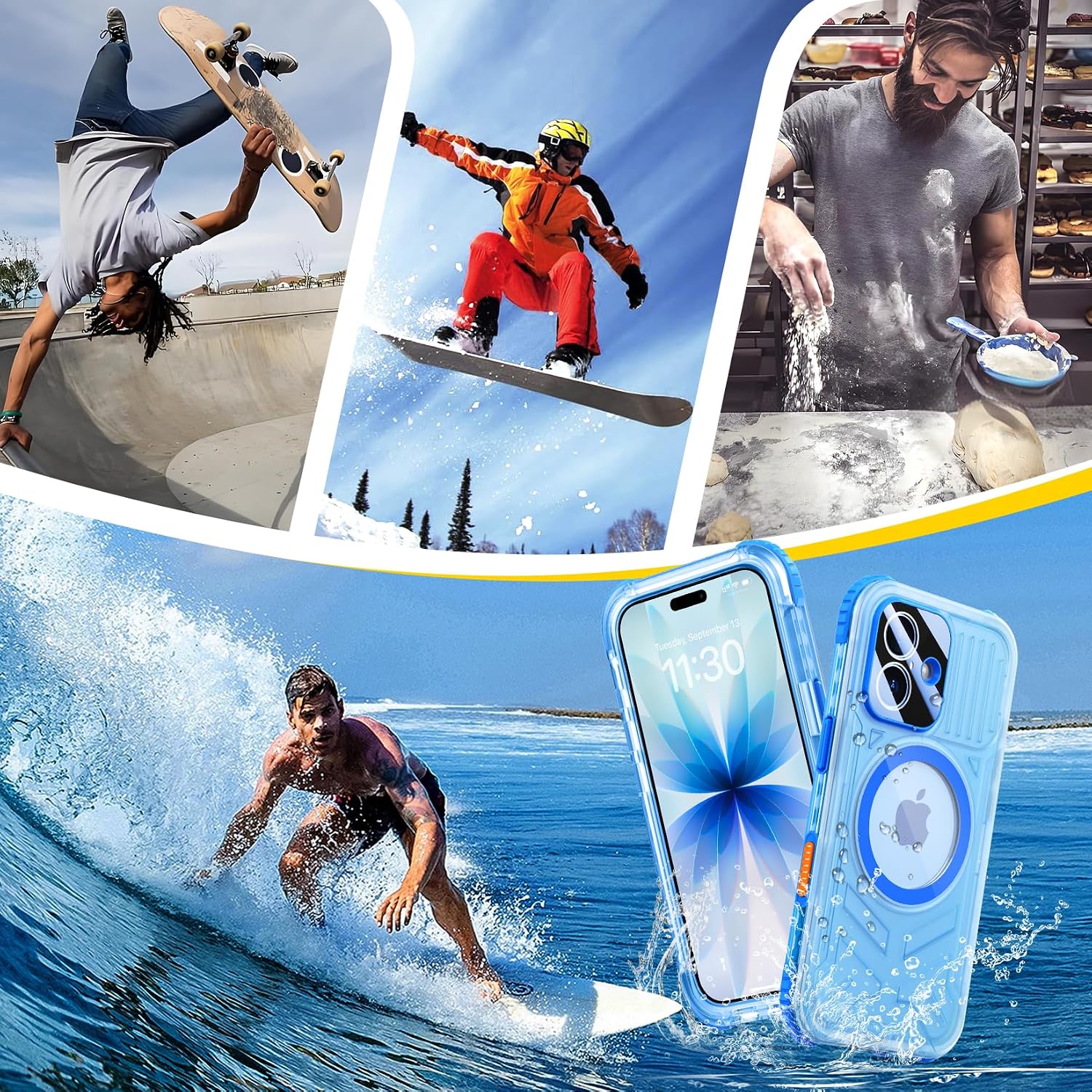 SPIDERCASE Magnetic for iPhone 17 Case Waterproof,[Built-in Screen & Camera Protector] [IP68 Underwater] 12FT Military Shockproof, Dustproof, Anti-Scratched Phone Case,Blue/Clear