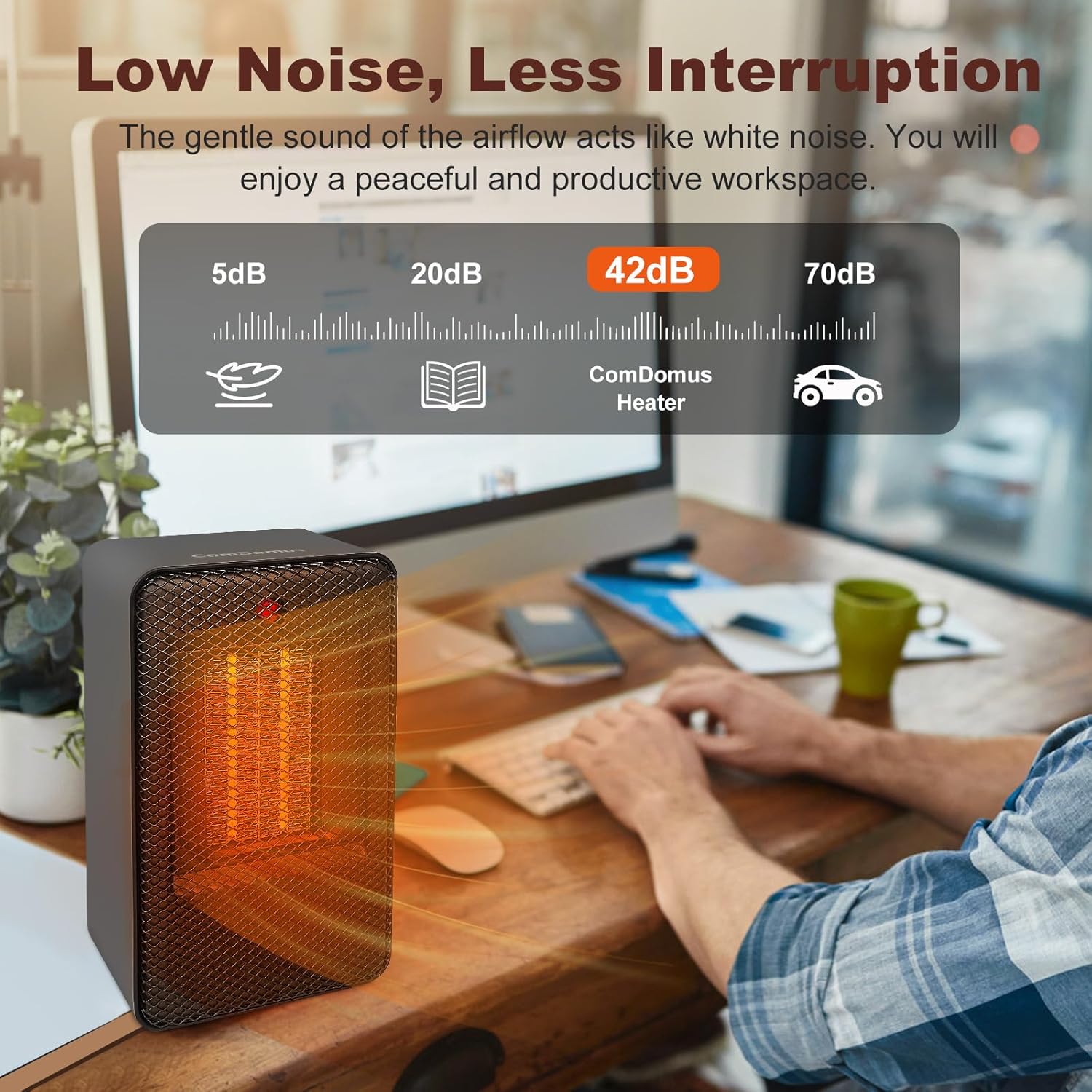 Ceramic Space Heater - 500W Personal Small Heater for Office Desk and Bedroom, Portable Mini Heater with Tip-over Protection, V0 Flame-retardant Material and Quiet