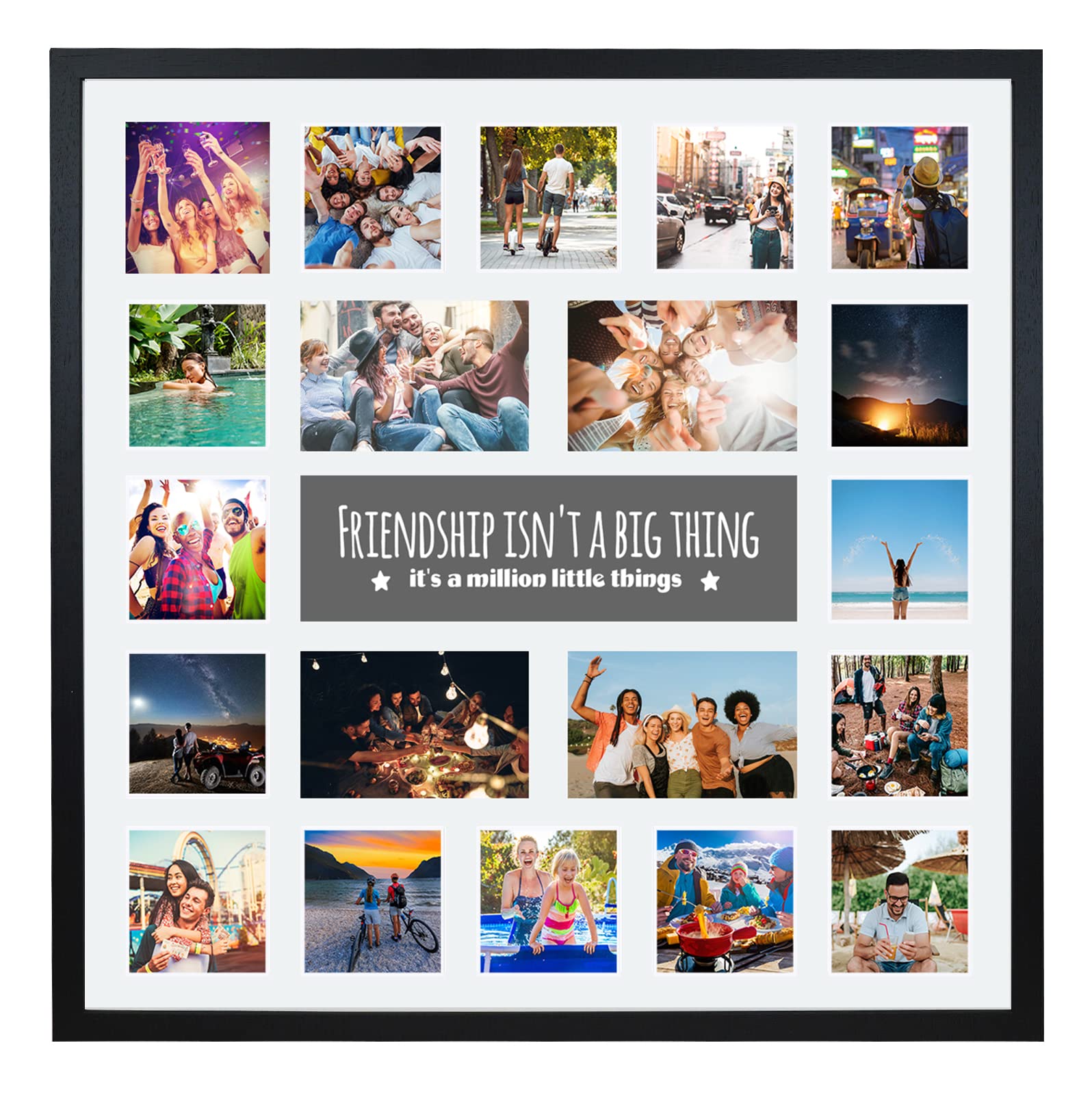 Large Multi Aperture Picture Photo Collage Frame, Colours and Designs (Friendship, Black)