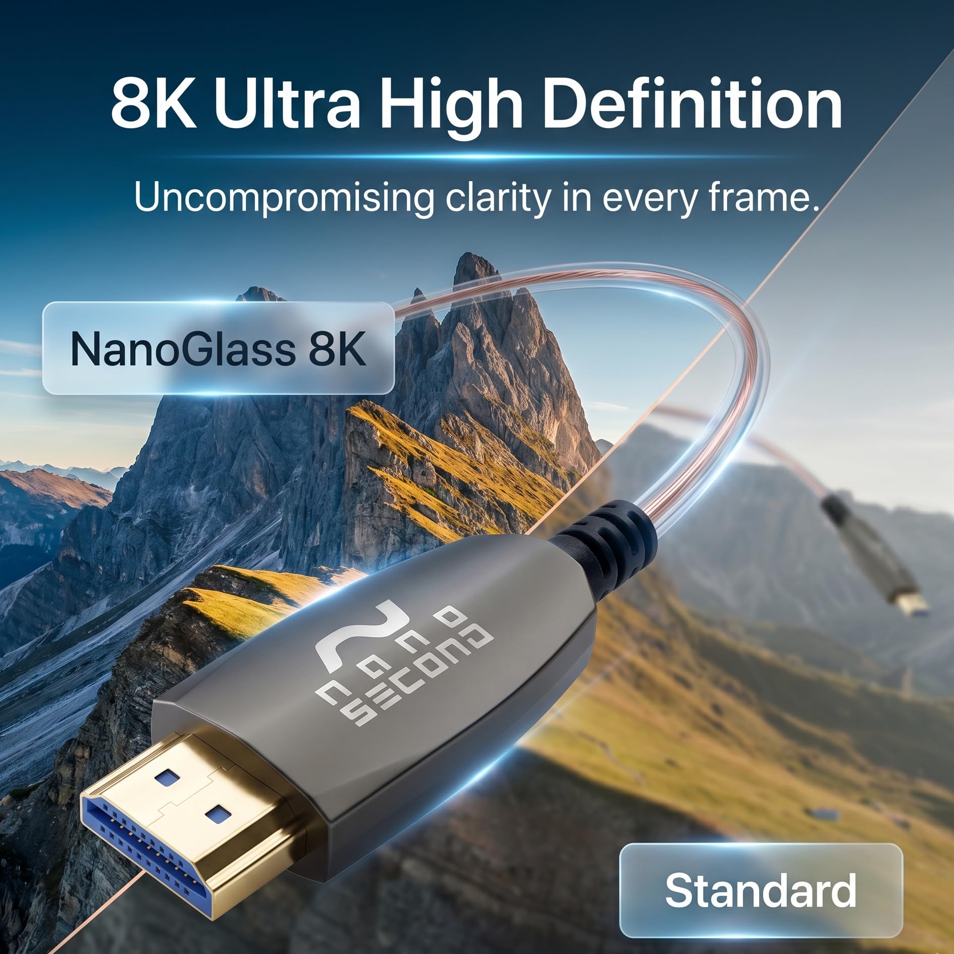 NanoGlass, cavo HDMI in fibra ottica, ultra sottile da 1,9 mm, 8K, 4K 120 Hz, HDMI ad alta velocità, per monitor di fotocamere, console di gioco, PC, TV, proiettore (3 m)