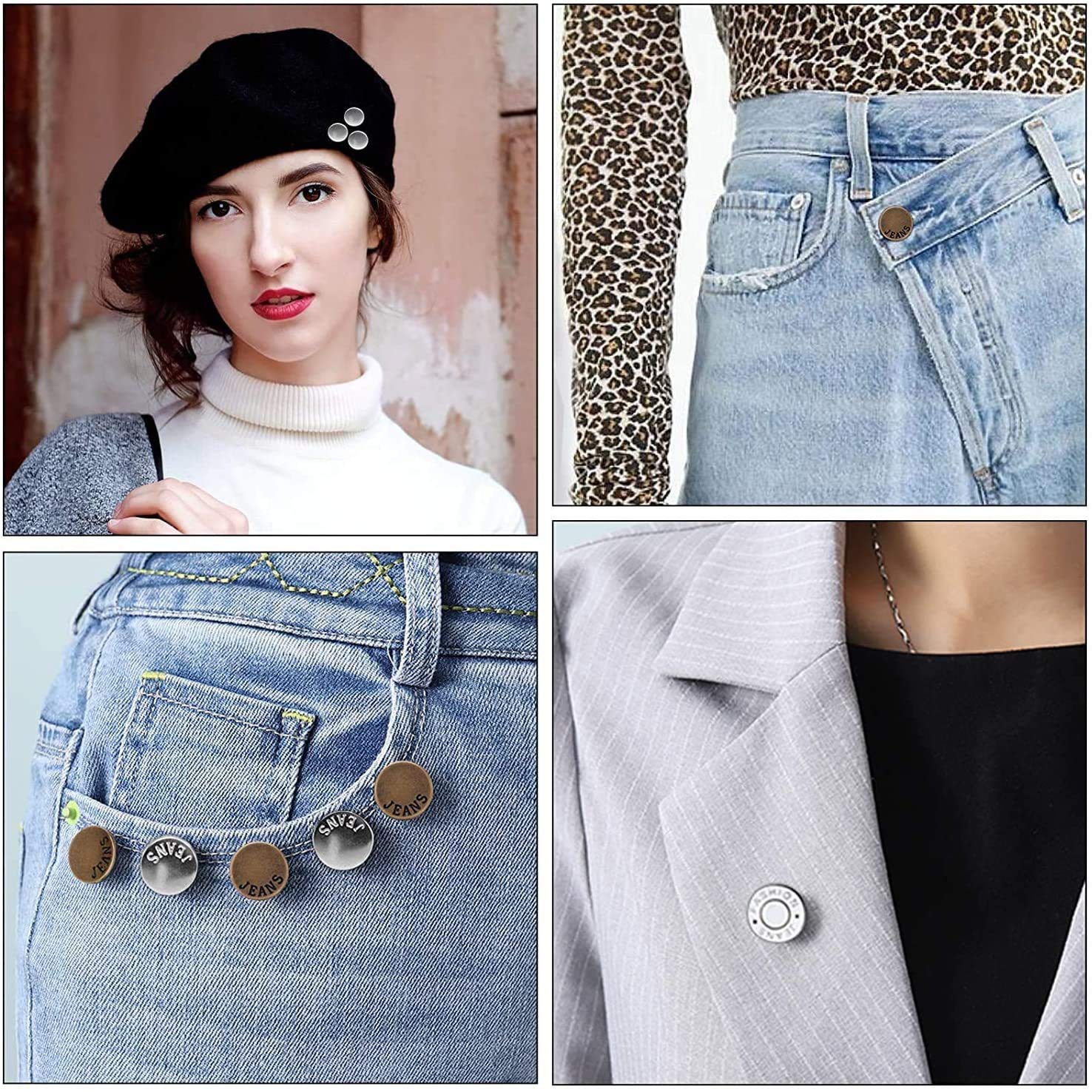 Jeans Buttons, Pulsante di Ricambio Metallo Staccabile e Perfettamente Regolabile, Pulsante Retrattile Istantanee No Sew Pin