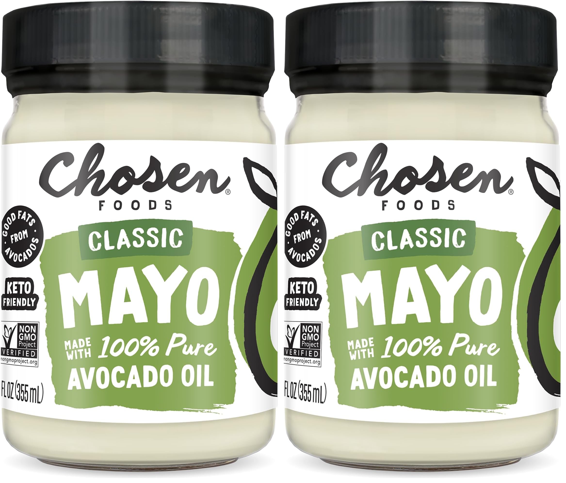 Chosen Foods 100% Avocado Oil-Based Classic Mayonnaise, Gluten & Dairy Free, Low-Carb, Keto Diet Friendly, Mayo for Sandwiches, Dressings and Sauces, Made with Cage Free Eggs (12 fl oz) (Pack of 2)