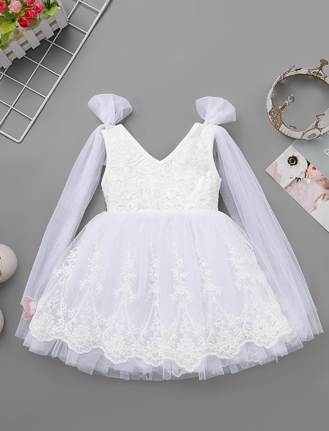 Infant Butterfly Floral Lace Tulle Dress Baby Flower Girl Wedding Dress Toddler Easter 1st Birthday Christening Outfits - Image 5