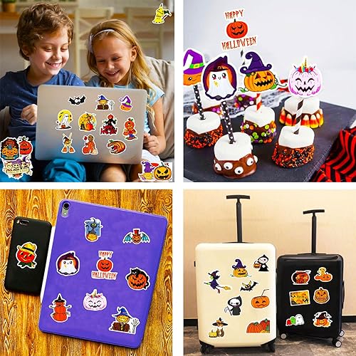 Miniatura 4 de Calcomanías de Halloween, 100 calcomanías temáticas de calabaza de Halloween a granel, vinilo impermeable para fiestas de Halloween, regalos de