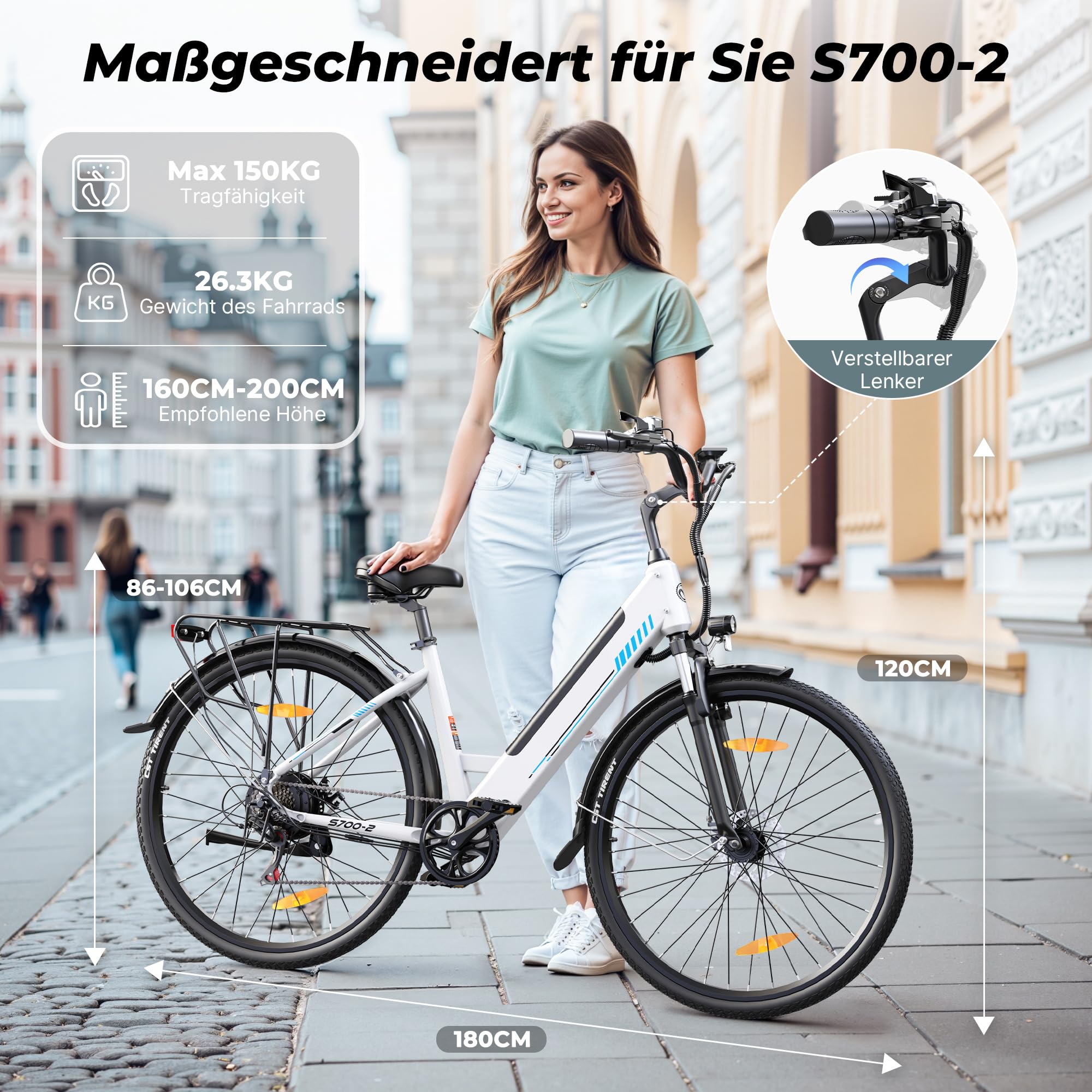E Bike, 28 Zoll E-Bike Herren Damen 48V 499.2 Wh Akku, Reichweite Bis 100 KM, 250W Motor, Elektrofahrrad 7-Gang Schaltung, E Fahrrad LCD-Display, 4 Fahrmodi, Pedelec CityBike für Erwachsene