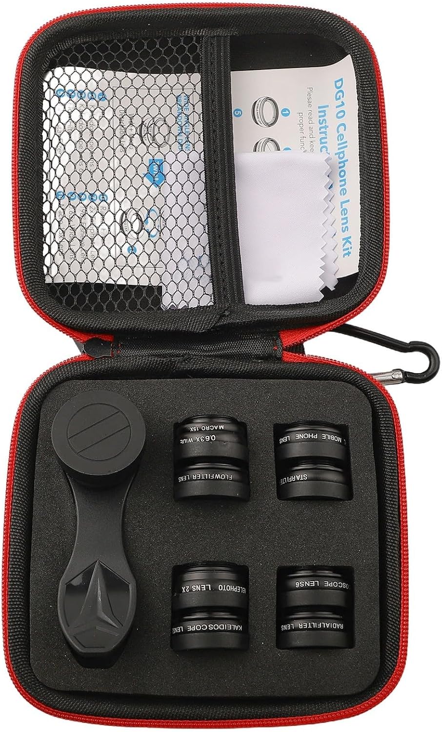 Complete Mobile Camera Lens Set 10 Pieces Including Wide Angle Fisheye Telephoto Star Flow Radial Filters - Aluminum Alloy Clip for Cell Phone Video Recording Selfie Content Creation
