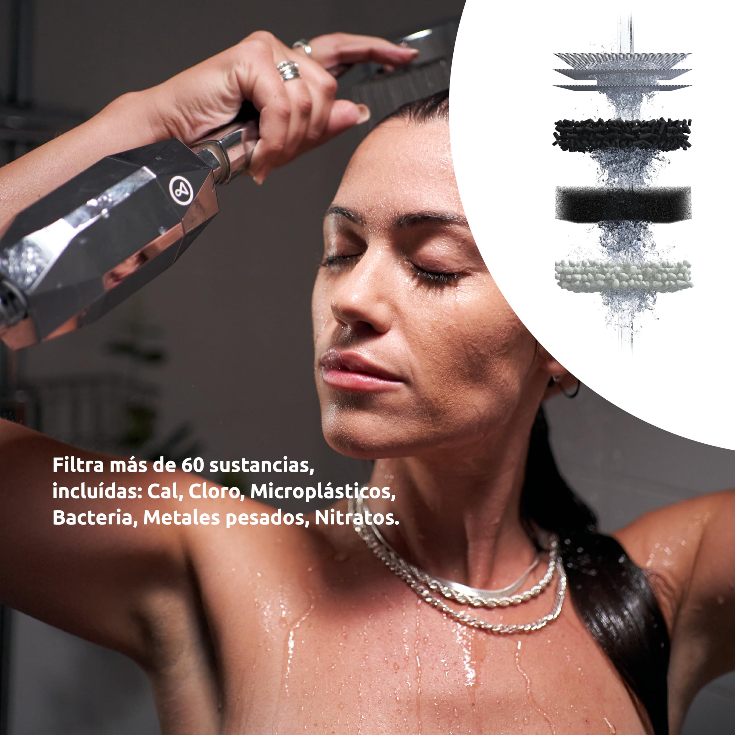 Tappwater ShowerPro Diamond - Filtro para Ducha. Filtra la Cal, el Cloro y +60 sustancias. Diseño único. Filtración en 4 etapas y tecnología KDF-55 para piel suave y pelo fuerte. 6 meses - 20.000L