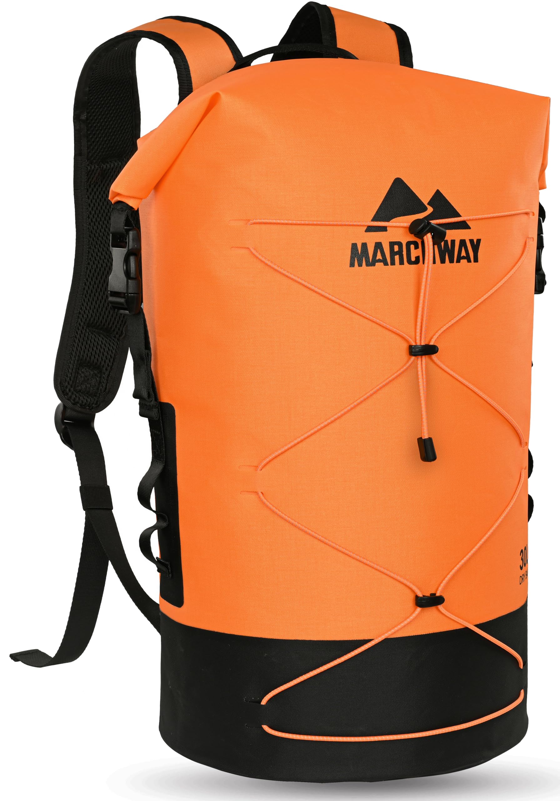 MARCHWAY Floating Roll Top Dry Bag, Flexible Lightweight TPU Waterproof Backpack 20L/30L/40L with Padded Straps for Boating, Kayaking, Swimming, Hiking, Beach (Orange, 20L)
