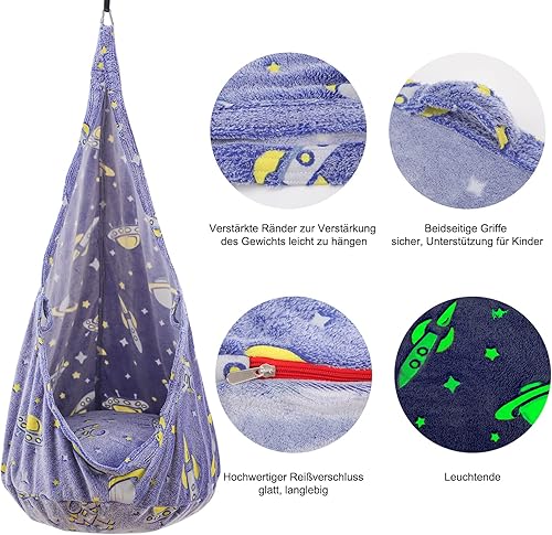 Miniatura 8 de Asiento columpio para niños, silla giratoria sensorial con cojín inflable de PVC, hamaca colgante para uso en interiores y exteriores