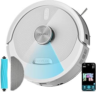 Cecotec Robot Aspirador y Friegasuelos con IA Conga M90 Pearl. Navegación Láser, Succión del Motor 25000Pa, Autonomía 240mins, Cepillo Silicona, para Mascotas, Bluetooth y WiFi, Control App