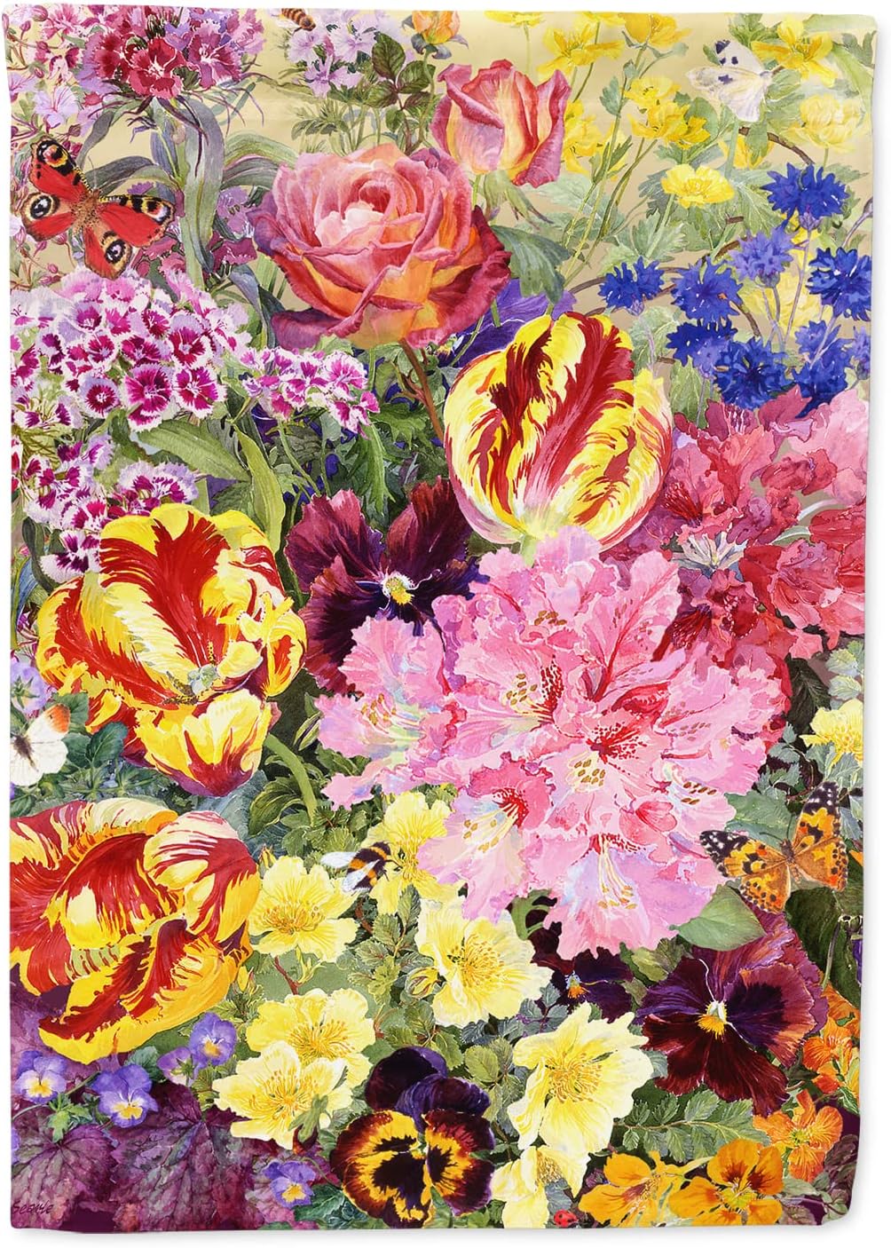 Caroline's Treasures SASE0953CHF Summer Floral by Anne Searle House Flag Large Porch Sleeve Pole Decorative Outside Yard Banner Artwork Wall Hanging, Polyester, House Size, Multicolor