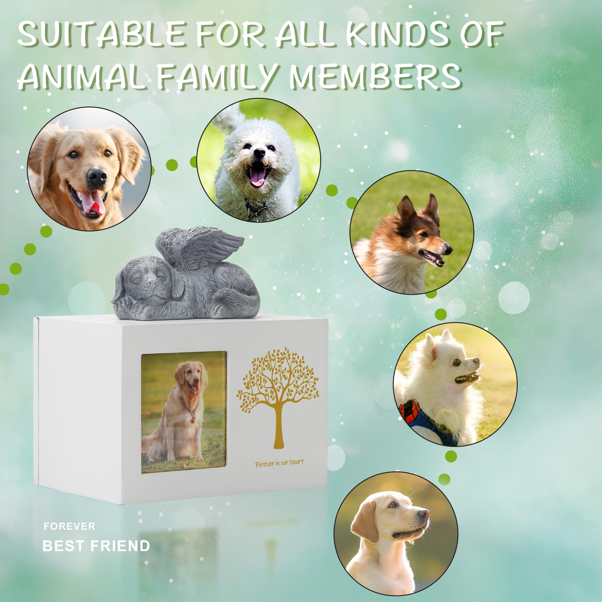 Urna para cenizas de perros, caja de madera blanca, urna para cenizas, cenizas de mascotas, caja con ángel para perros y bolsa de cenizas