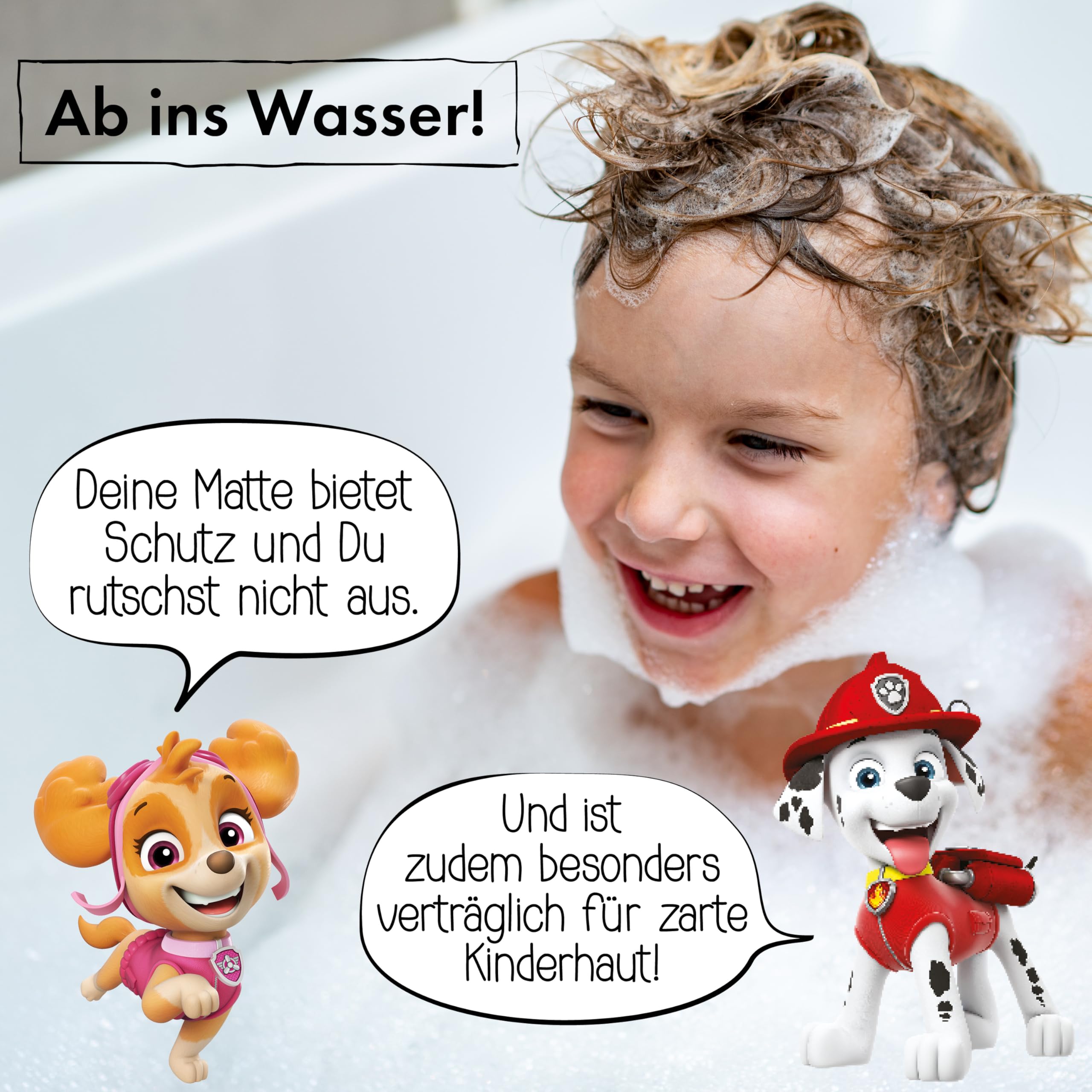 PAW Patrol Alfombrilla de baño antideslizante para niños, antimoho, antibacteriana, con ventosas, ganchos y agujeros de drenaje, 100 x 40 cm