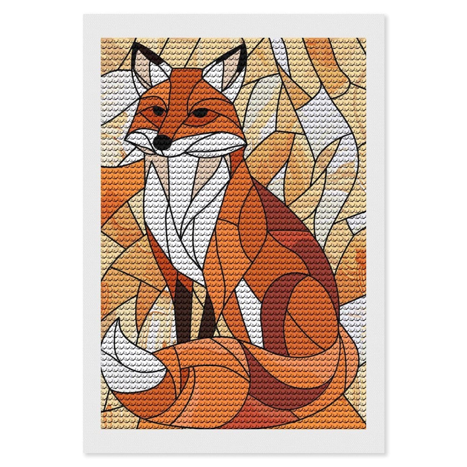 Junmoney Stained Glass Fox Portrait Diamond Art Canvas 8"x12", Easy to Follow Symbols, Finish and Display, Fun Craft Experience, Aesthetic Room Decor