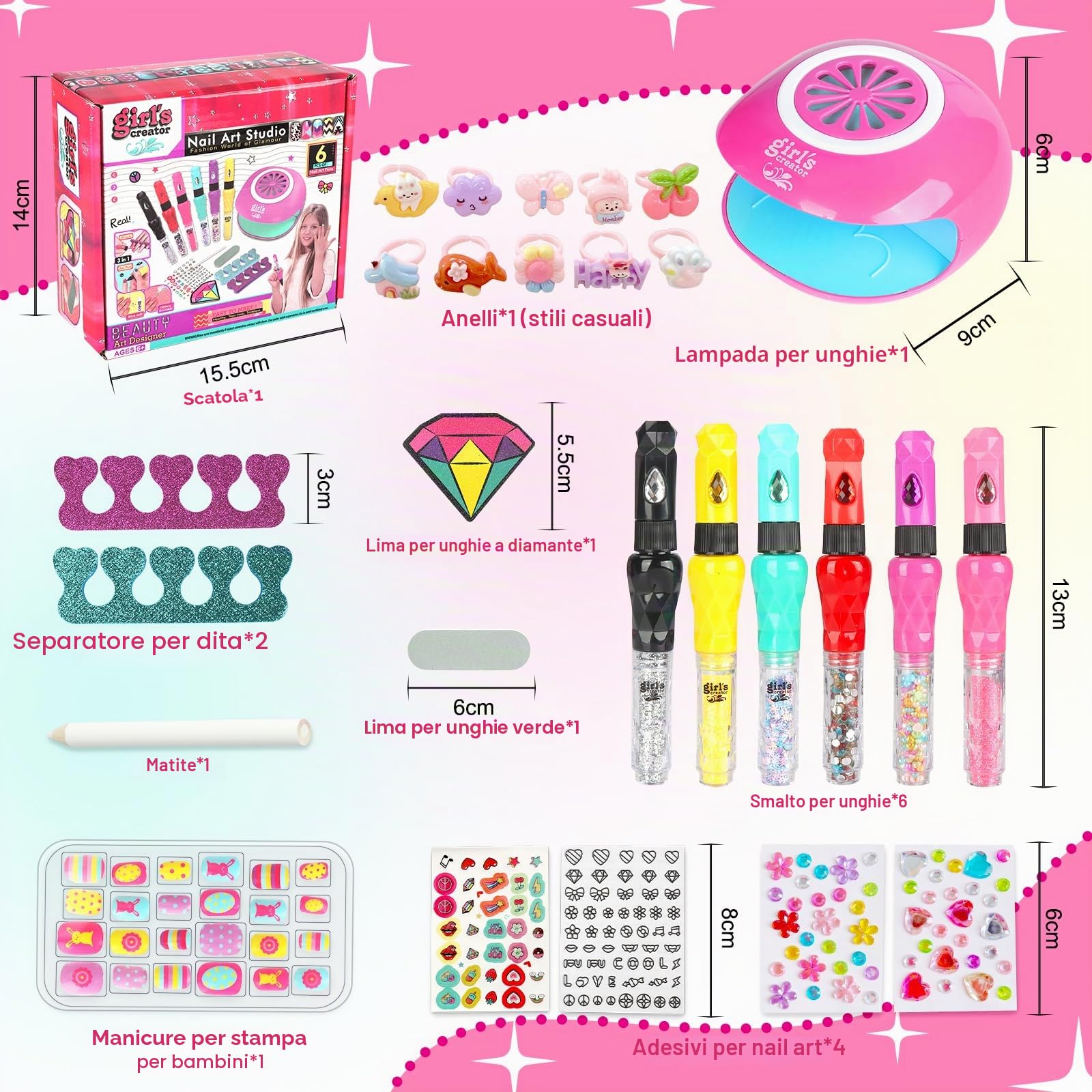 UCAMP Set Unghie Bambini, Manicure Gioco, Kit Smalto per Unghie, Nail Art per Ragazze 6-10 Anni