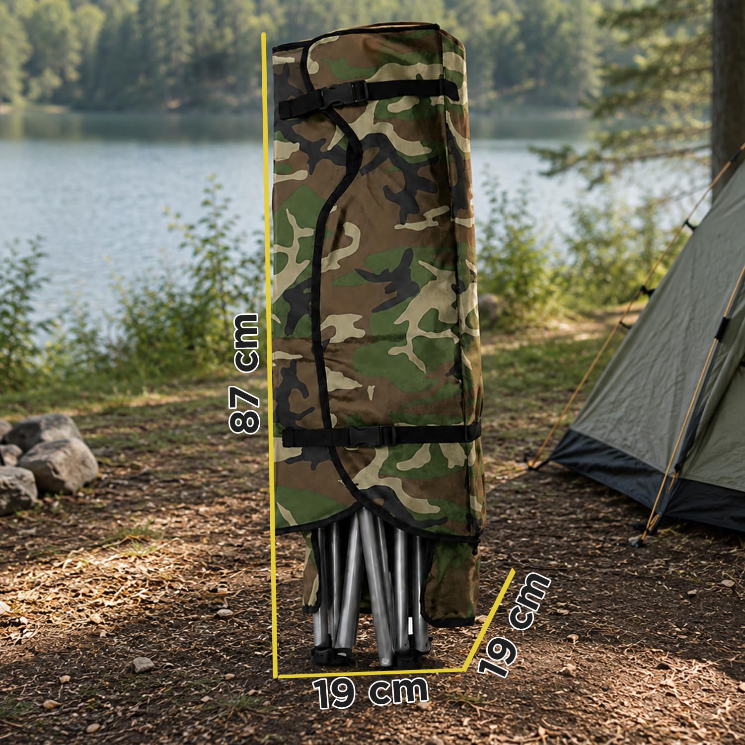 Avilia - Sedia da Campeggio Pieghevole con Tettuccio Parasole – Tessuto Oxford e Acciaio al Carbonio, 120 kg | Sedia Pieghevole Campeggio Camouflage, Aperta L53×P77×A130 cm – Chiusa L19×P19×A87 cm