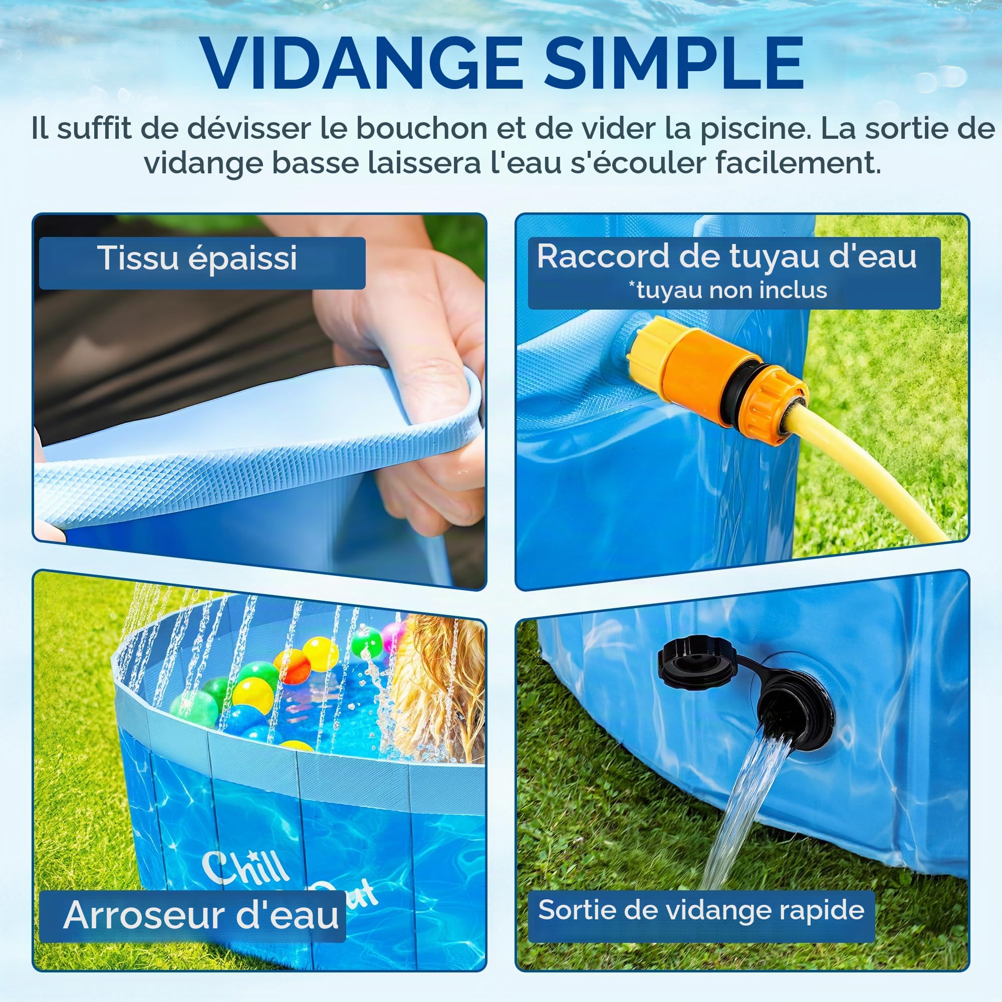 ALL FOR PAWS 160CM Grande Piscine pour Chien avec Arroseur, Piscine Rabattable 2-en-1 pour Chien, Piscine À Éclaboussures avec Système D’Arrosage, Idéale pour Chiens Et Bains D’Animaux en Extérieur