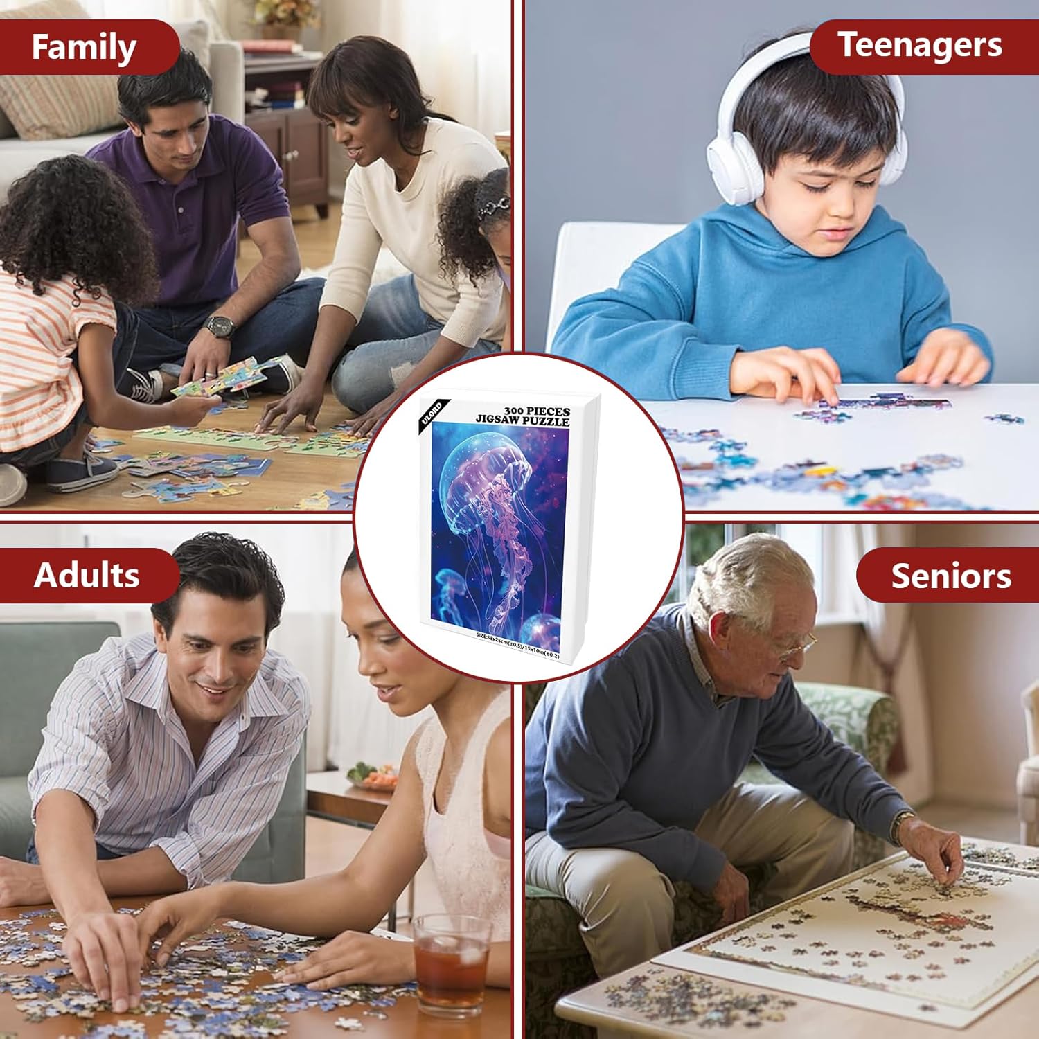 Great Jigsaw Puzzles for Adults 300 Pieces Glowing Jellyfish Ocean Scene Puzzles for Adults Toys Gift Family Decoration Kids Puzzle