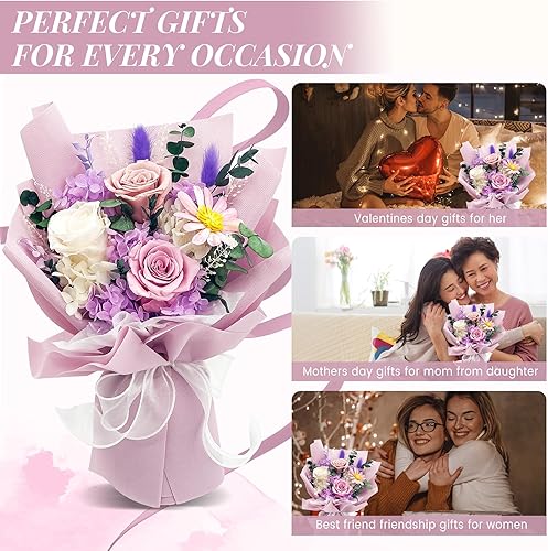 Miniatura 5 de YbbYjun Ramo de flores preservadas, ramo de rosas preservadas naturales de larga duración con caja de regalo, ramo de flores para siempre para el