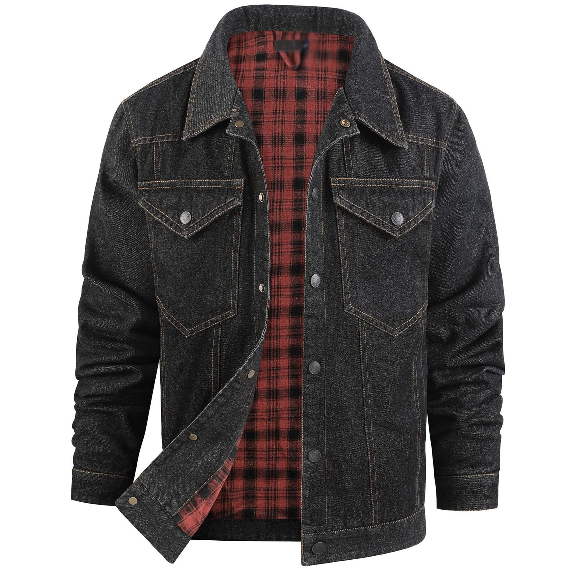 Uomini Snap Front Western Cowboy Primavera Autunno Vintage Lavoro Jean | Giacca classica in denim con fodera in flanella, in misto cotone, per weekend, viaggi, attività all'aperto