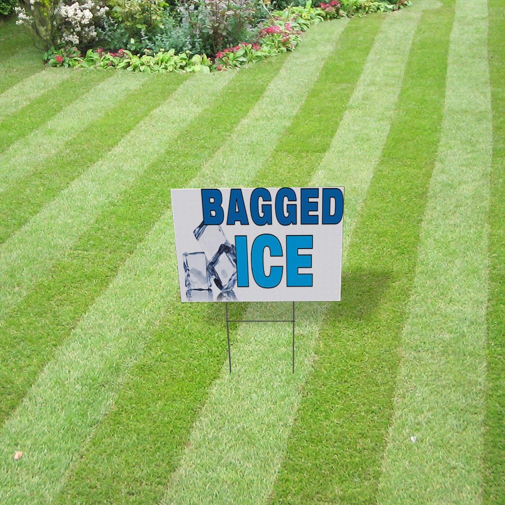Fastasticdeals Weatherproof Yard Sign Bagged Ice Outdoor Advertising Printing Aqua-Blue Lawn Garden Beverage 18x12 Inches 2 Sides Print