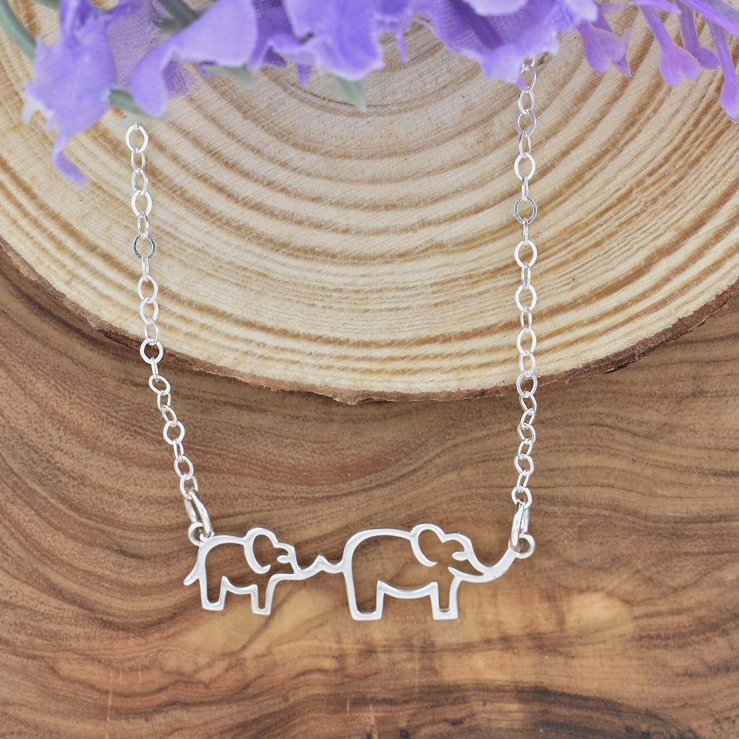 Mom and Baby Elephant Sterling Silver Necklace | 18" Cable Chain | Handmade Jewelry | New Mom Gift