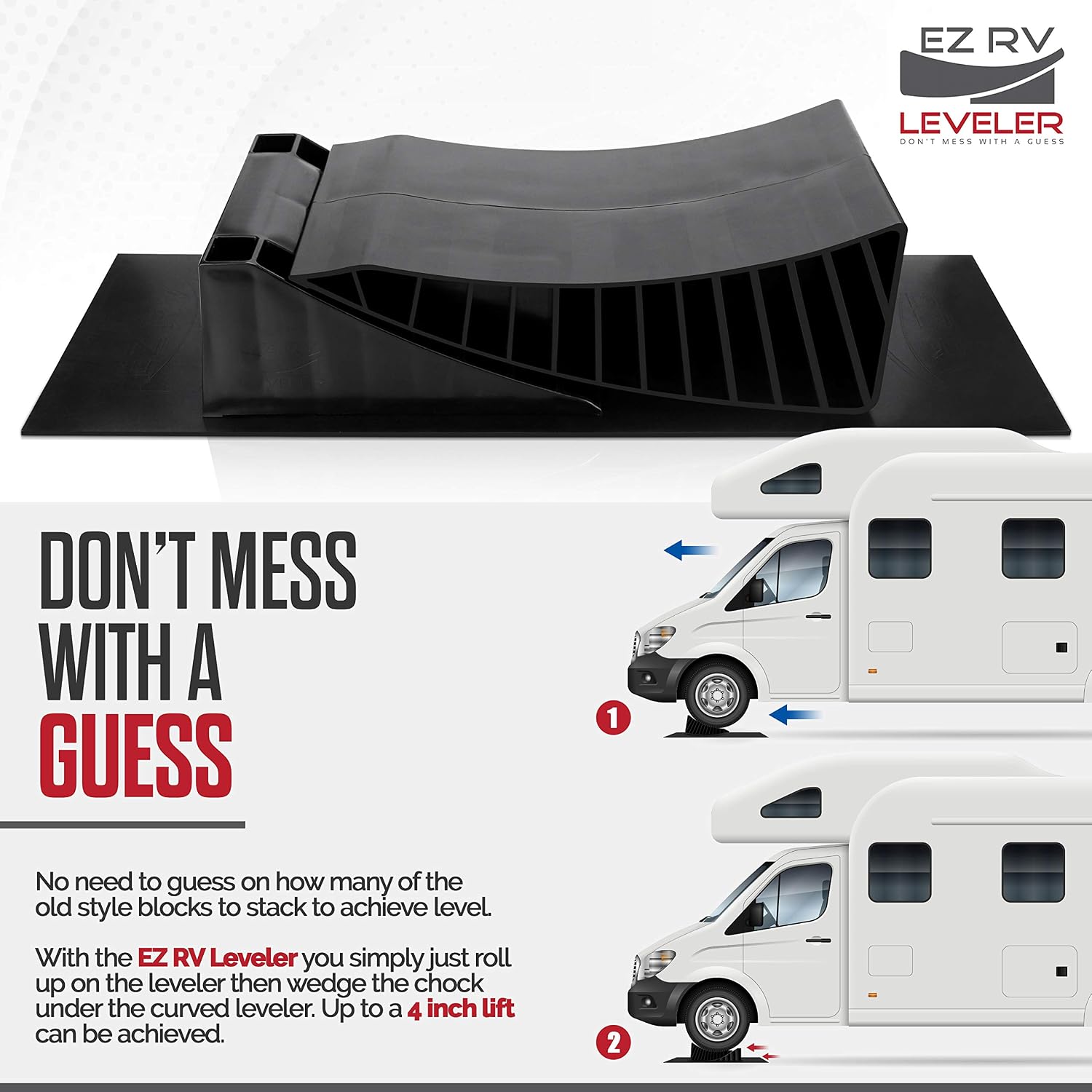 EZ RV Leveler - Curved Leveling Ramp with Chocks and Rubber Mat - RV Trailer Camper Leveling Blocks - 2 Pack for Tandem Axle Campers
