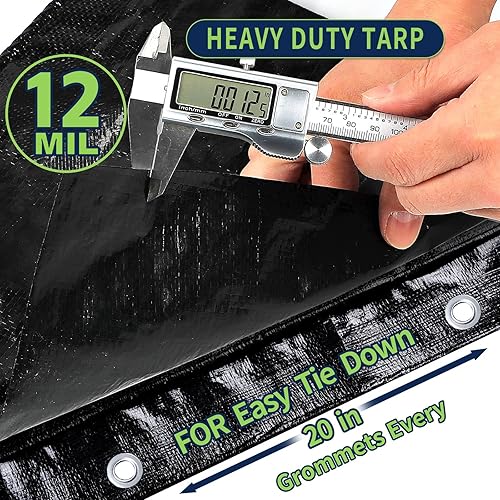 Miniatura 3 de Lonas resistentes al agua de 6 x 8 pulgadas, 14 mil de grosor, alta durabilidad, con ojales de metal cada 20 pulgadas (platanegro)