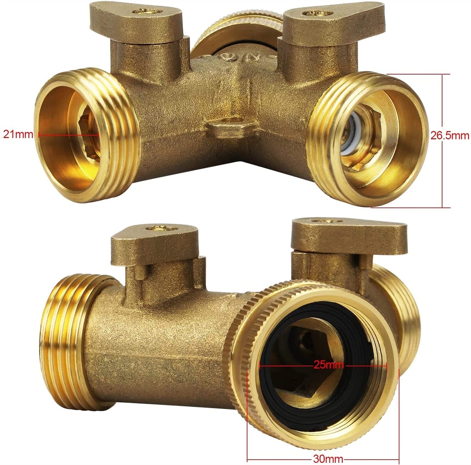 RJJ Connecteur de Tuyau Double en Laiton Massif pour tuyaux de Jardin en Plein air, connecteur de Robinet de 2 Voies Y 2PCS