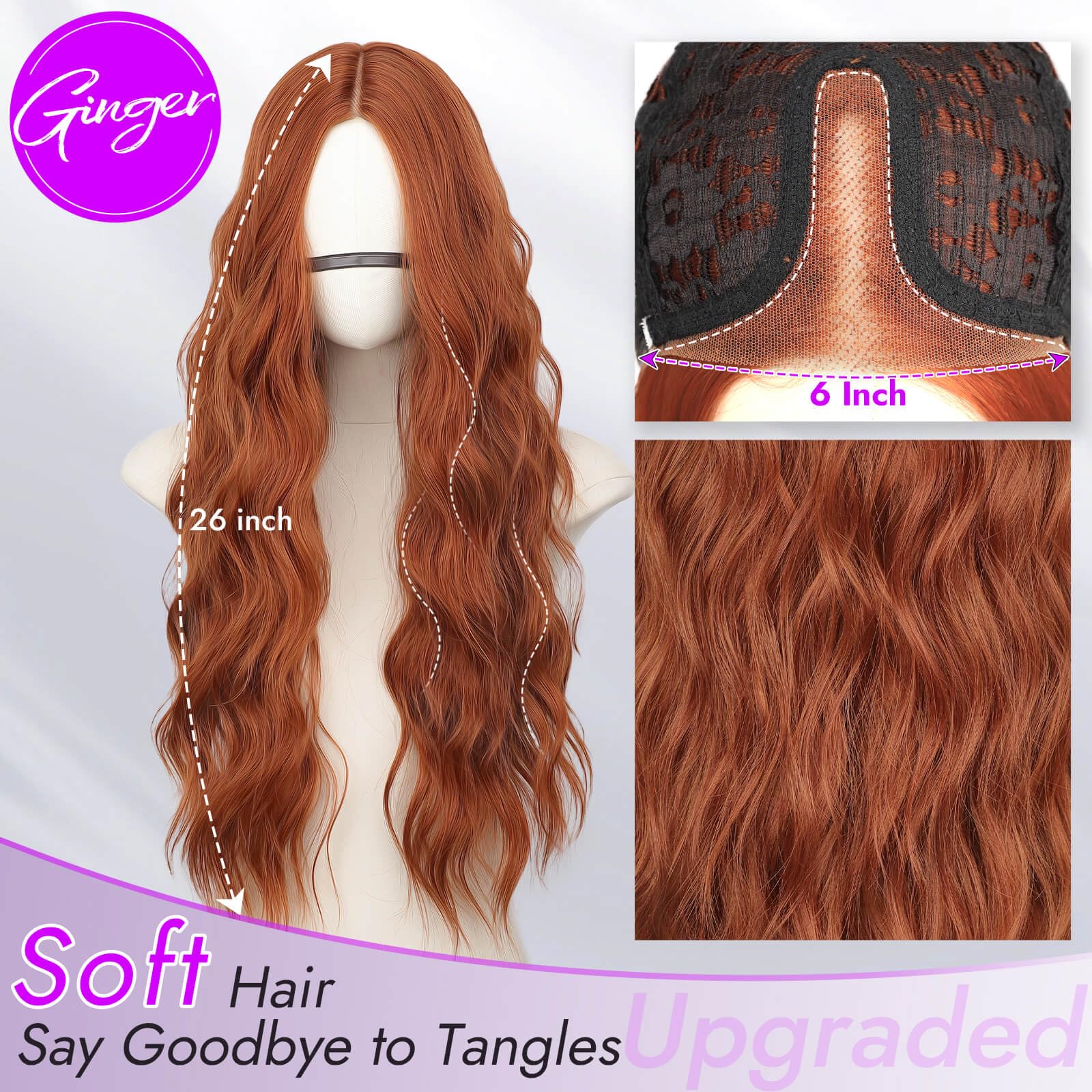 Amazon.com : Eawwii Ginger Long Wavy Wig for Women, Pre-Cut  display picture 3
