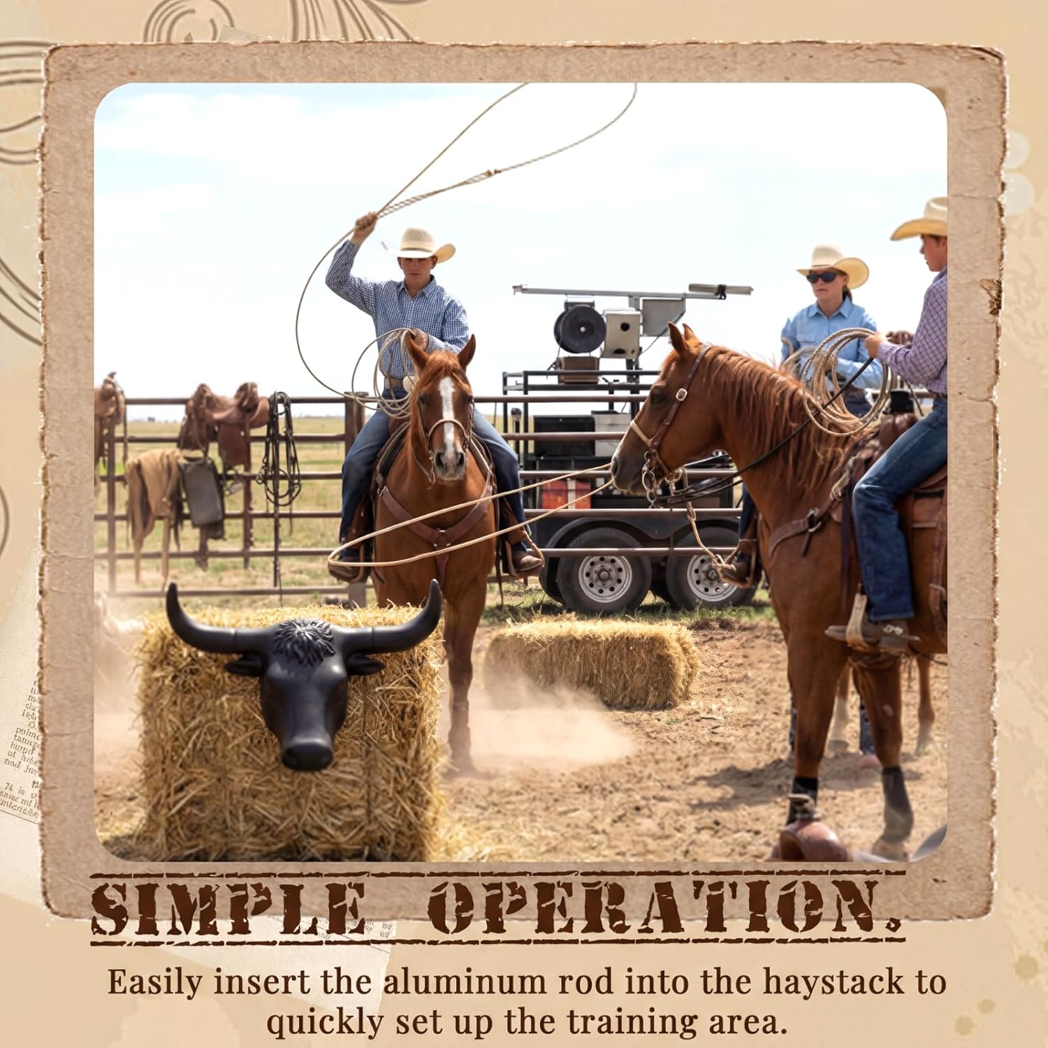 Crowye Full Size Steer Head Roping Dummy with Detachable Horn Large Spread Complete Rodeo Set Cowboy Toy Roping Practice Dummy Steer Head Aluminum Rods for Horse Enthusiasts Junior Roper Practice