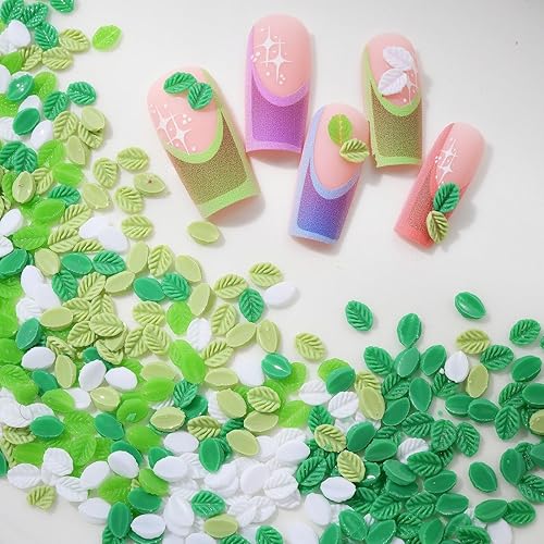 100 PCS Green Leaf Nails Charms 3D Resin Nail Art