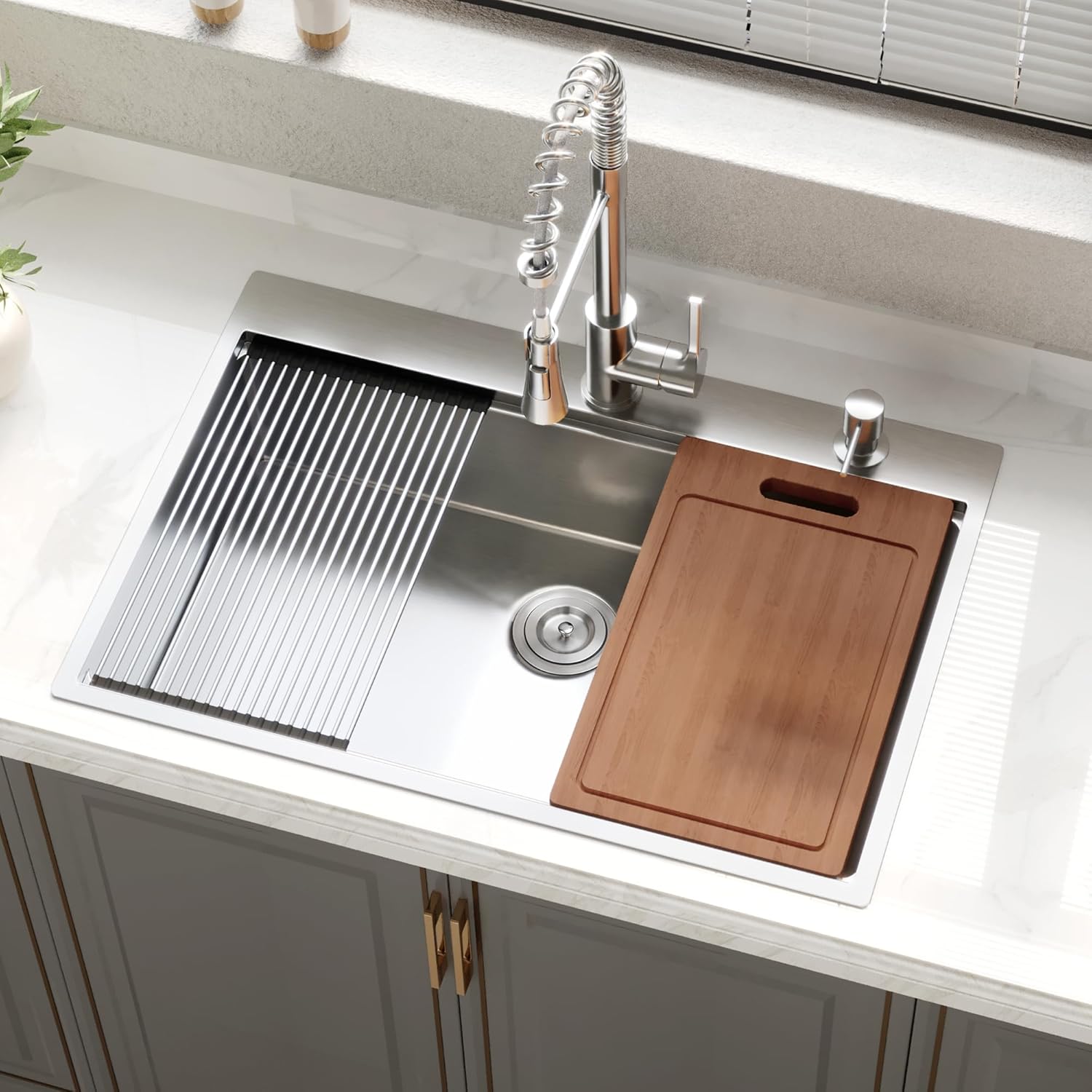 33" x 22" Drop in Kitchen Sink, 304T Stainless Steel Topmount Workstation Sink, Single Bowl with Integrated Ledge