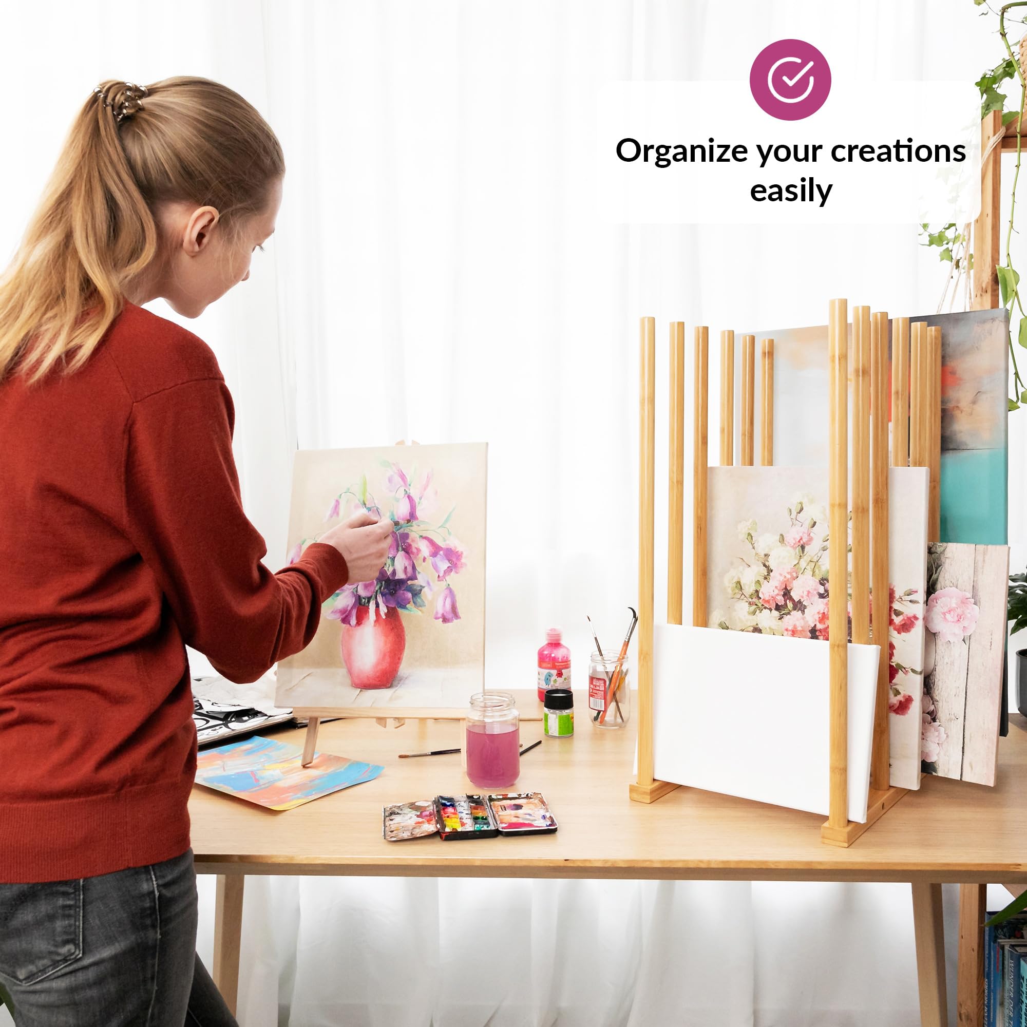 ODOXIA Scaffale per opere d'arte | Conservare le opere d'arte in modo sicuro | Porta disegno | Ottimizzare lo spazio artistico | Deposito in legno di bambù per disegni Art storage rack