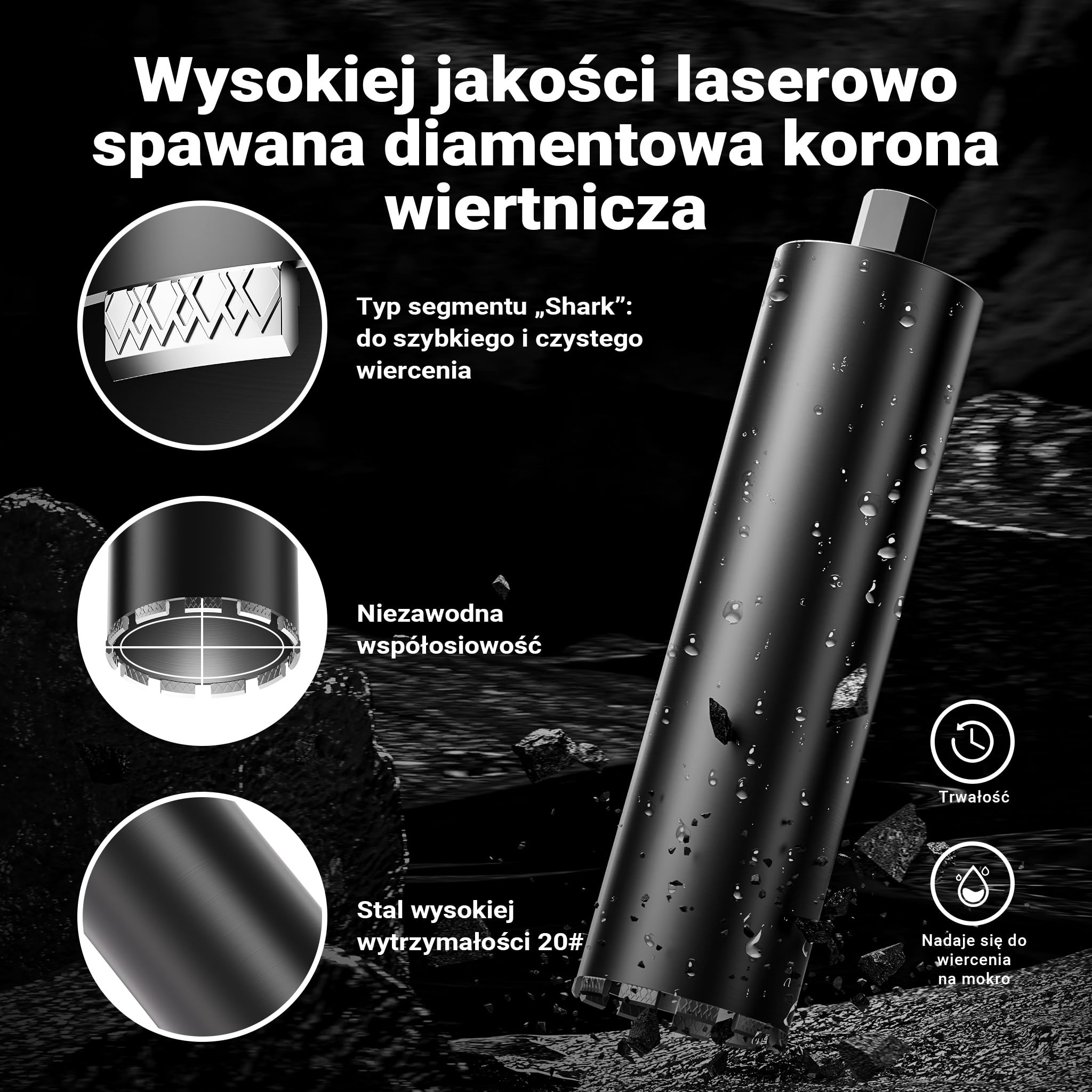 Wiltec Wiertło diamentowe koronowe typu Mesh Ø 132 mm o długości 450 mm, 1¼ UNC, do wiercenia w betonie, kafelkach, kamienia i granitu