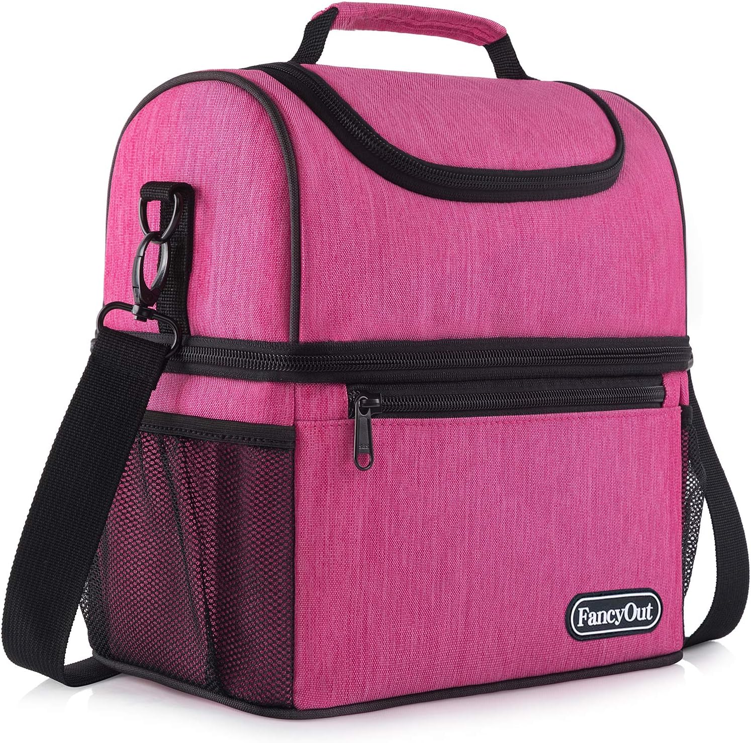 Insulated Lunch Bag with Dual Compartment, Leak Proof Liner Cooler Bag with Adjustable Shoulder Strap, Water-Resistant Lunch Box for Office/Picnic/Hiking/Beach (Style B-Pink)